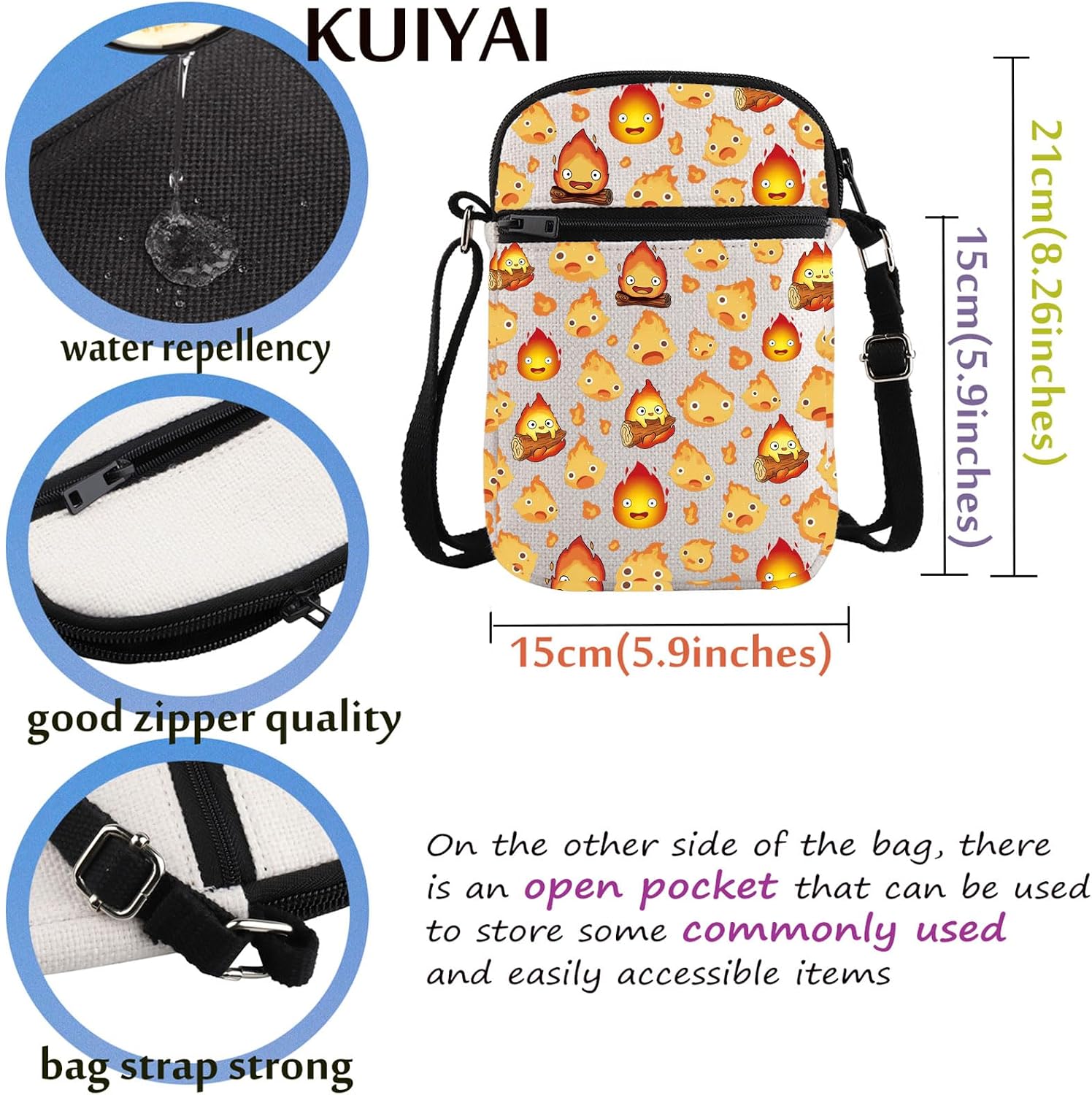 Anime Movie Merchandise Crossbody Bag Anime Flame Fans Gift I'm Scary&Powerful Fire Demon Gift (ScaryFireDemonCross)