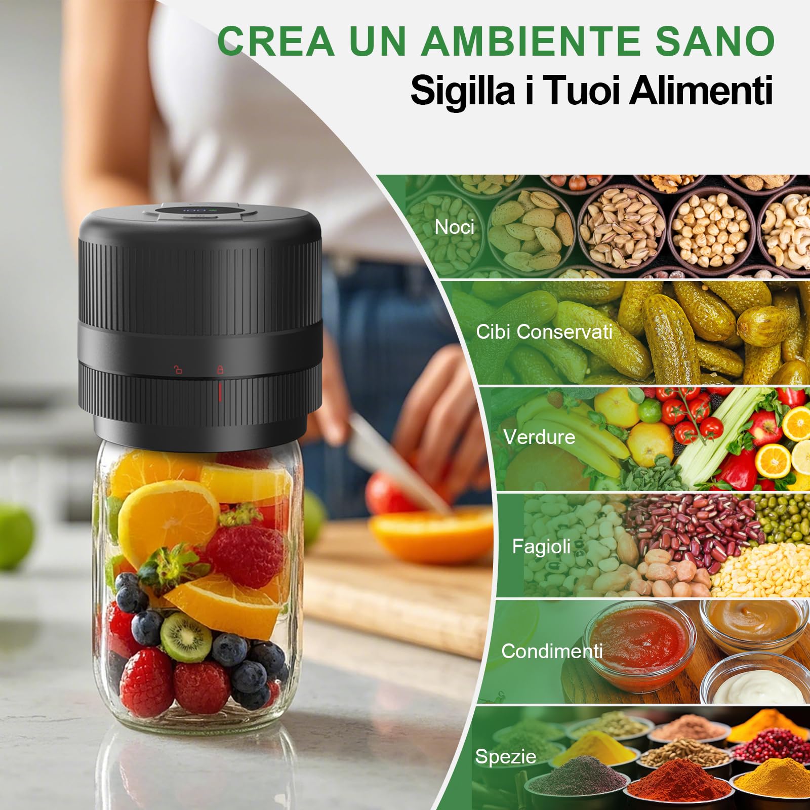Elctrtici Mason Jar Vacuum Sealer, Macchina Sottovuoto per Barattoli Vetro, Kit Sigillatore Sottovuoto Elettrico per Barattoli da Muratore, Conservazione Alimenti, Nero (Versione Aggiornata)
