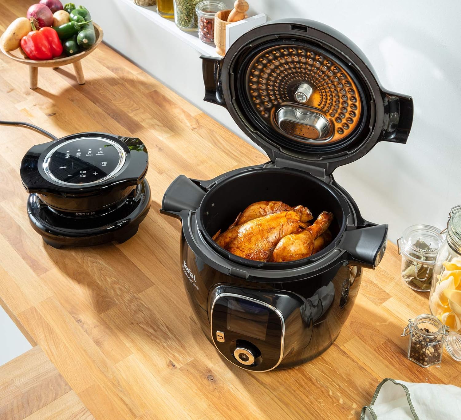 Moulinex Extra Crisp EZ1508 - Tapa accesorio para Cookeo, 4 funciones automáticas, asa, cocina al grill, fríe con aire y postres, cocina saludable, recetario digital