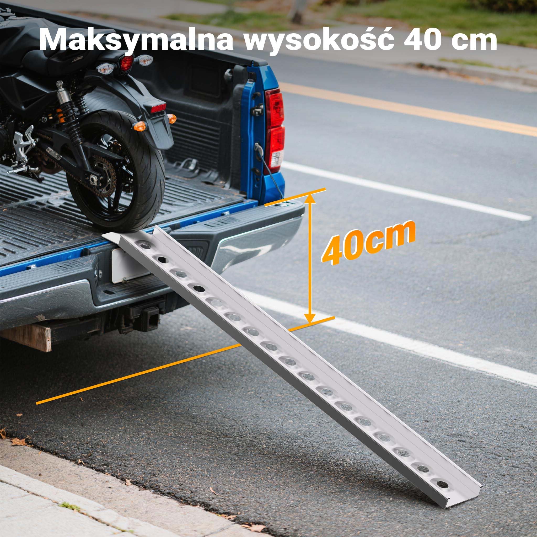 Wiltec Rampa najazdowa o długości 163 cm i udźwigu 180 kg z aluminium, lekka do przechowywania, do załadowania motocykli, profilowana powierzchnia