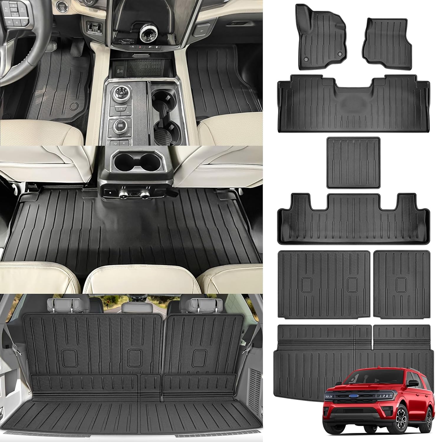 Cargo Mats & Floor Liner for 2018-2025 Ford Expedition/Lincoln Navigator 7 Seats(Not for Max or L Models), Rear Seat Back Floor Trunk Liners for 18-25 Expedition/Navigator 2 Row Bucket Seat