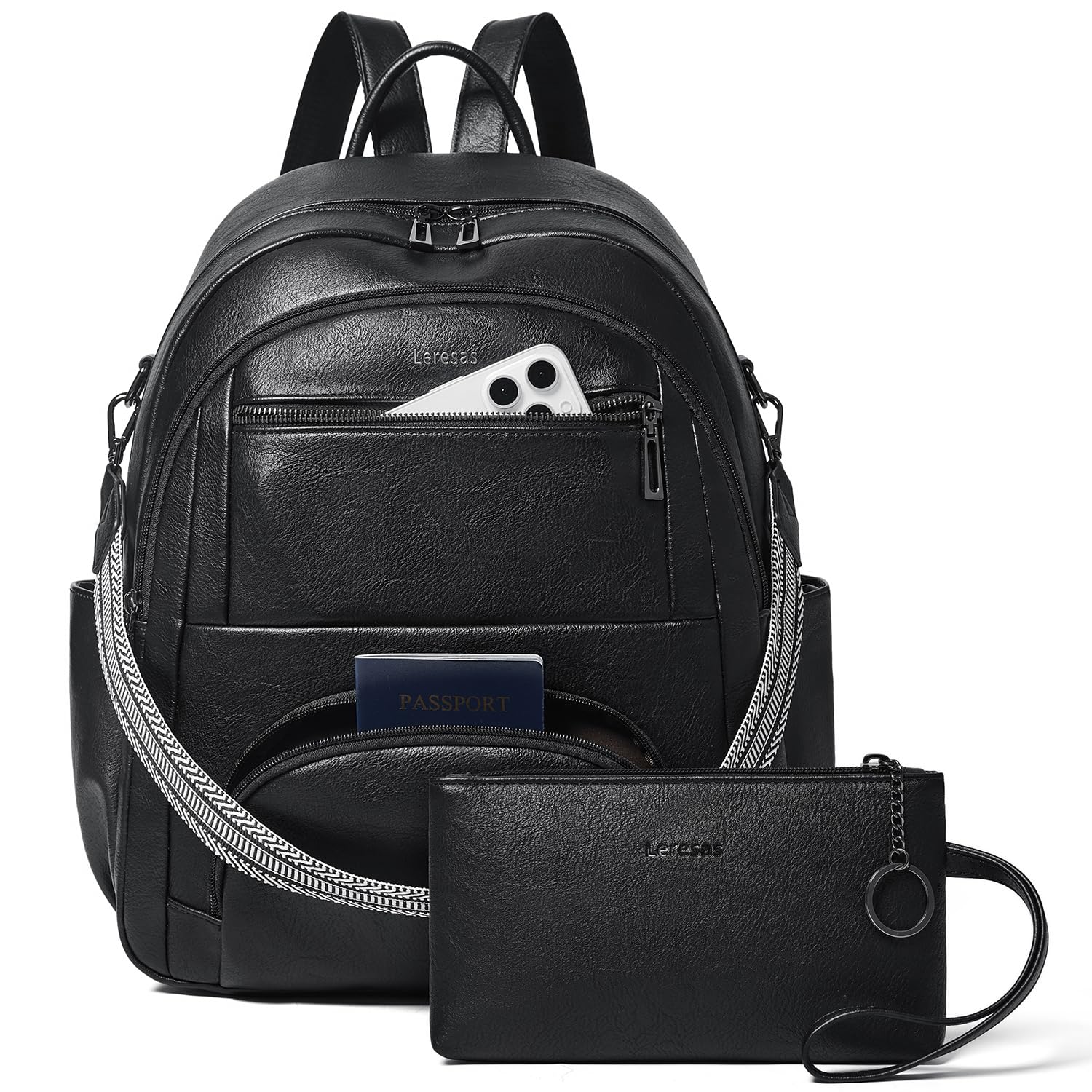 Leresas 35L Backpack Purse for Women Men Large Travel Backpack for Work College Laptop Back Pack Vegan Leather Fashion Black