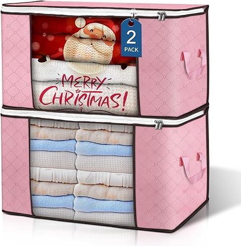 Budding Joy Bolsas de almacenamiento grandes de 90 litros, paquete de 2 contenedores de almacenamiento plegables para armario, contenedores de