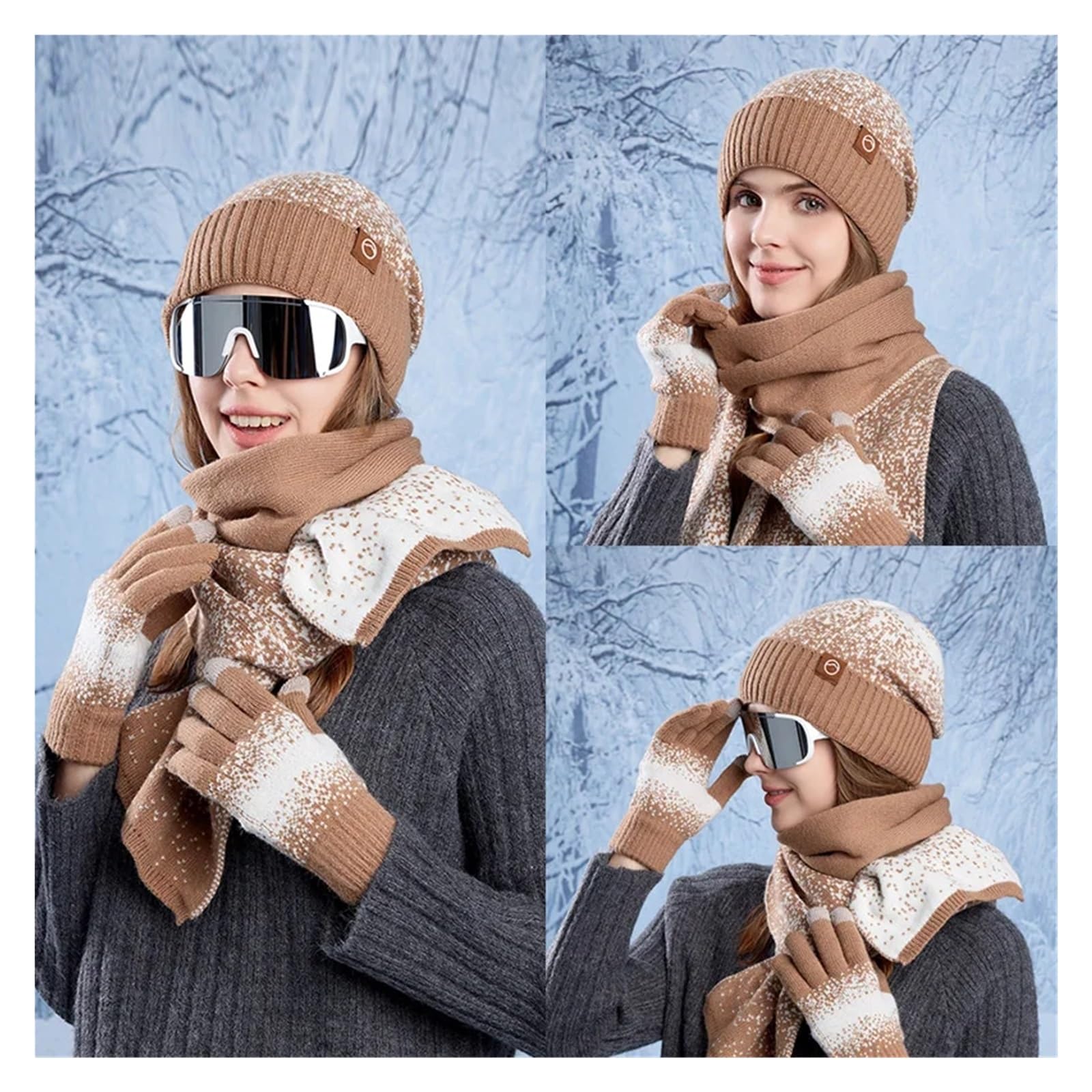 Damen WinteSet Mütze Schal Handschuhe Wintermütze, Handschuhe und Schal-Set for Damen Herren – kältebeständige, warme Outdoor-Mützen mit Samtohren