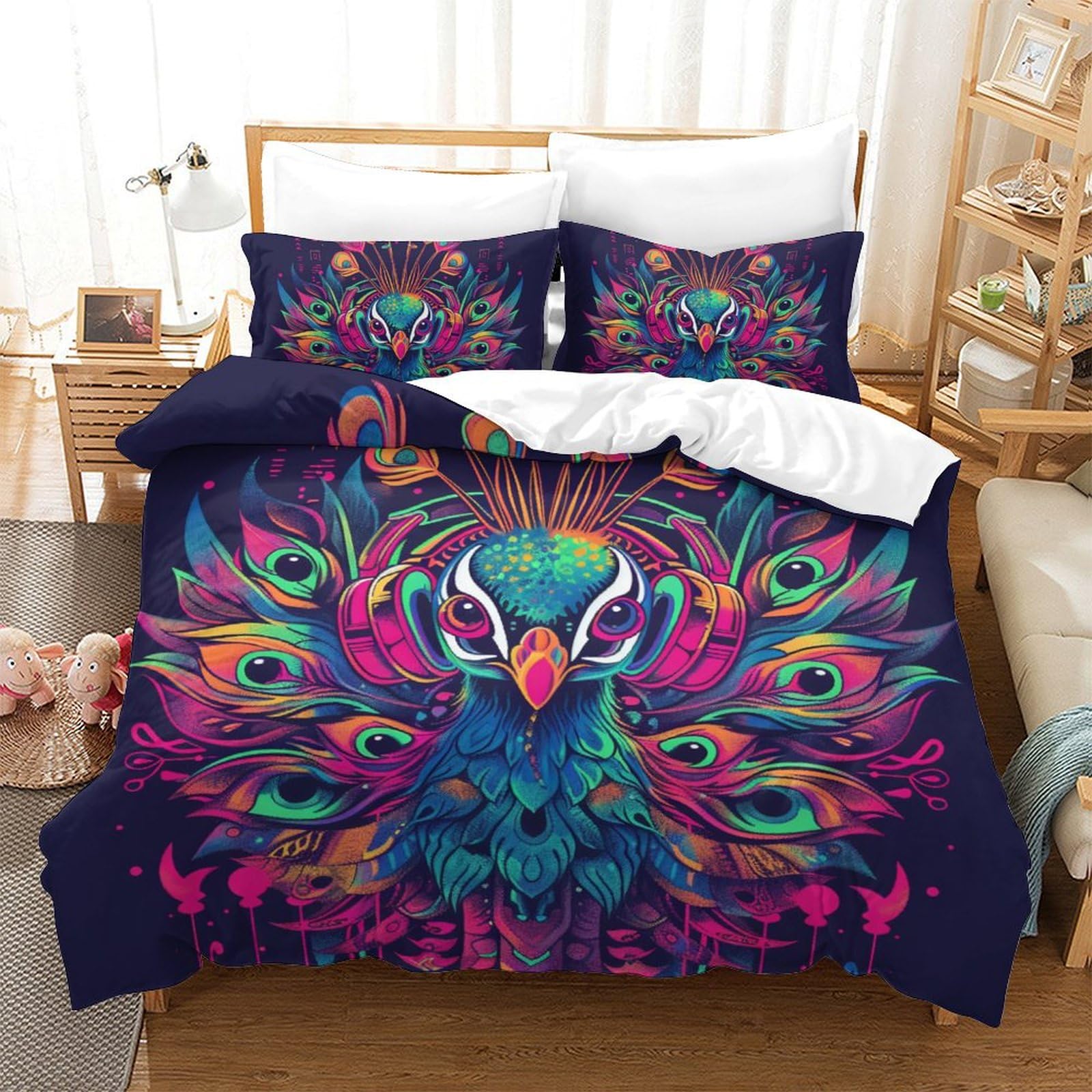 TNSGHAVED 3D Printed Duvet CoverPeacock Microfiber Duvet Cover Comforter Cover Set with Zipper Home Bedding Cover Sets for Boys Adult Double（200x200cm） — image 1