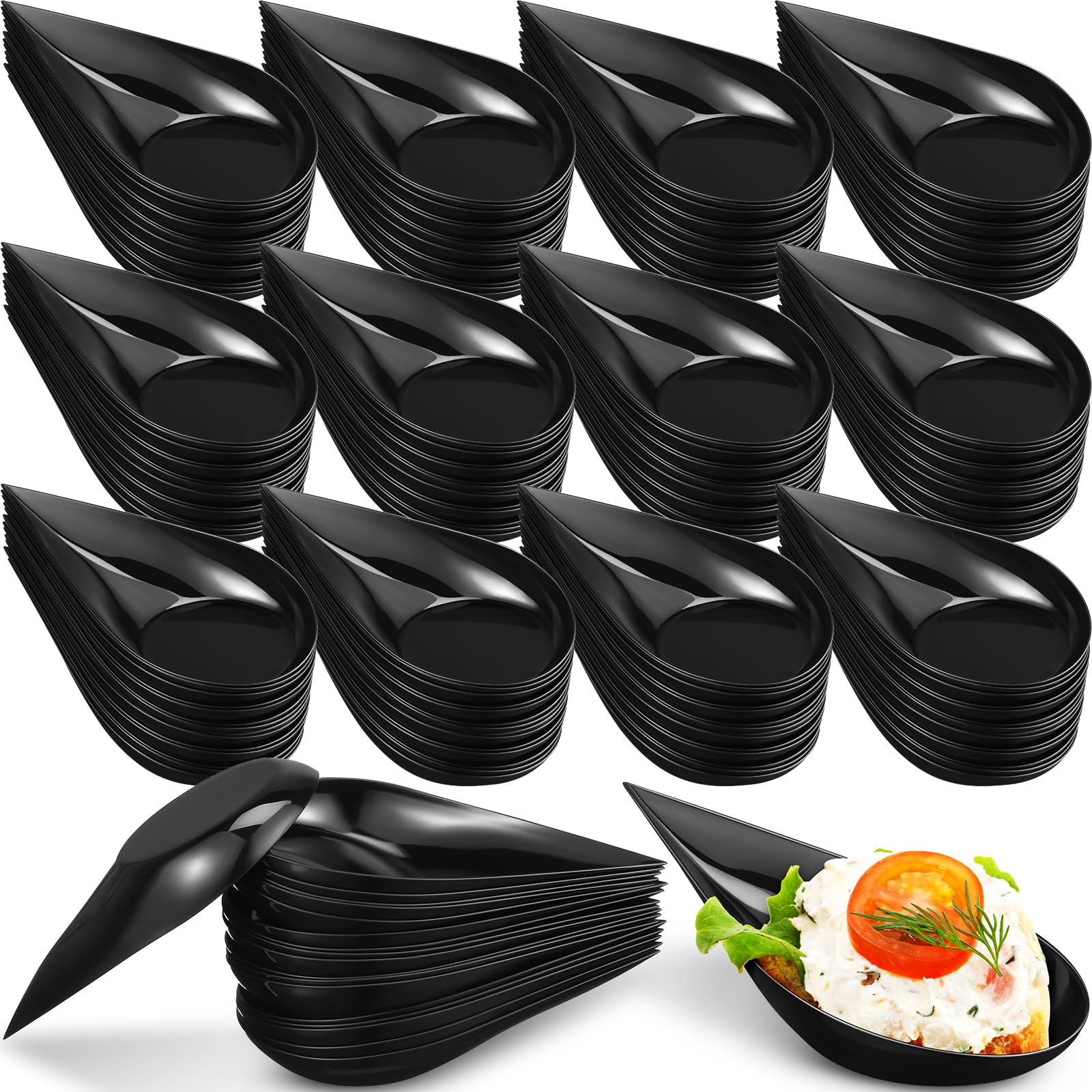 Gandeer 200 Pcs 4inch Tear Drop Mini Appetizer Plates Spoons Plastic Tasting Spoons, Dessert Bowls & Mini Dessert Containers Disposable Catering