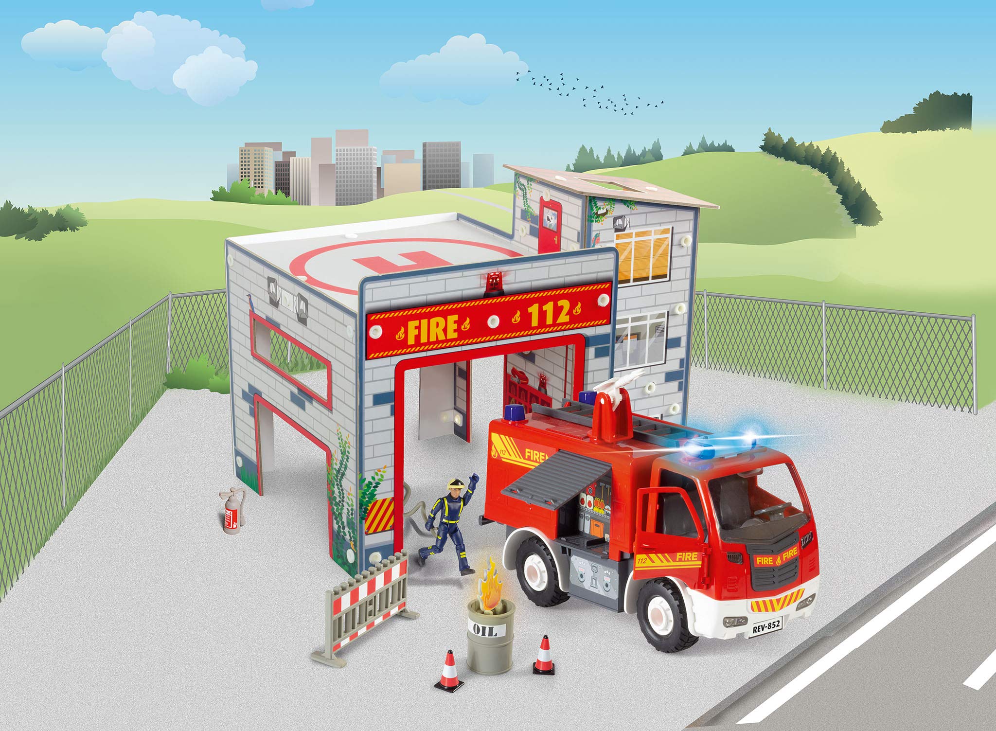 Revell Junior Kit - 00852 - Playset Caserne de Pompier à Construire avec Camion de Pompier