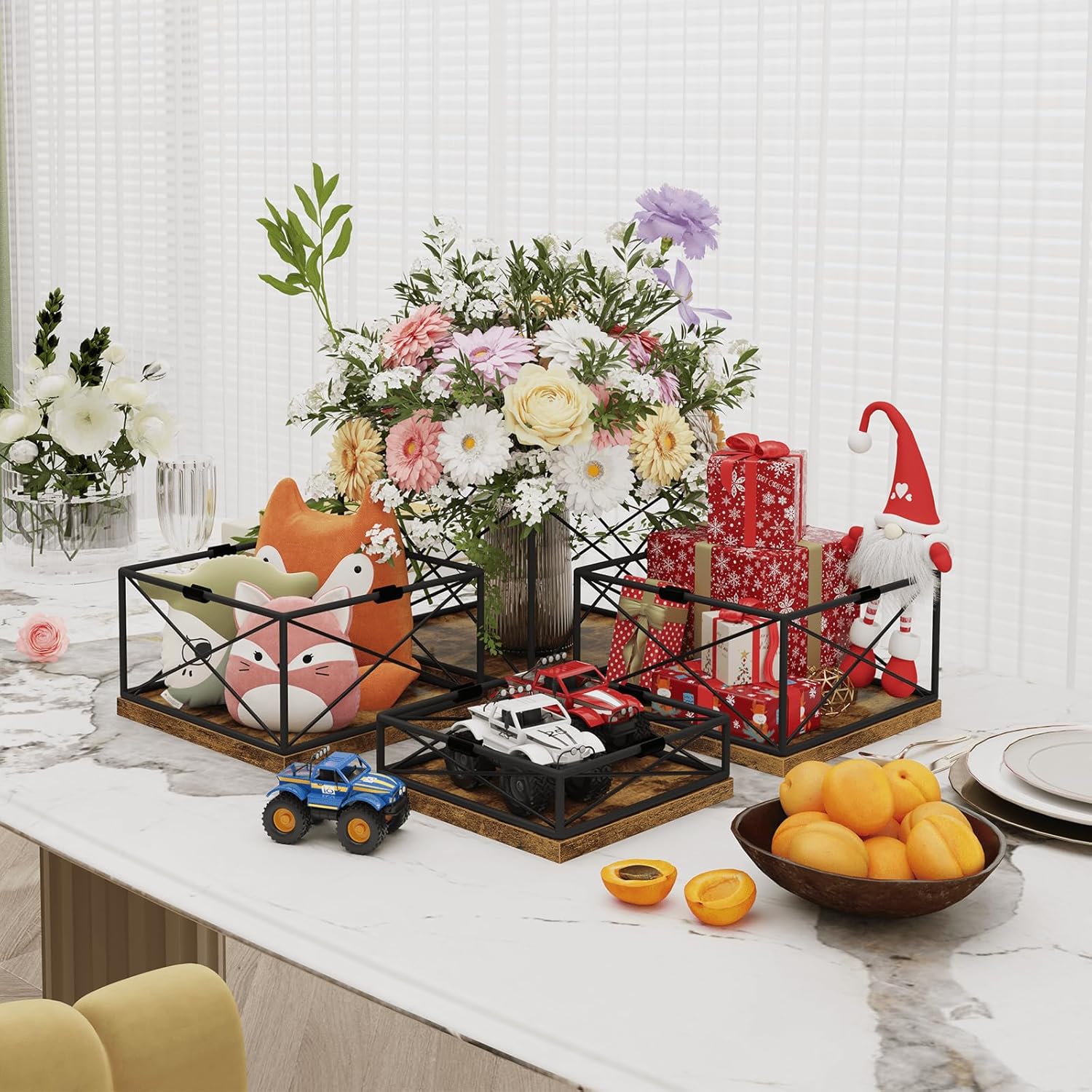 ELITEROO Buffet Risers and Stands, Square Display Risers for Catering Supplies, Wooden Food Display Stand for Buffet Table, 3 Tier Dessert Stands for Cake, Cupcake, Party Treat, Rustic Brown, 6"x7"x8"