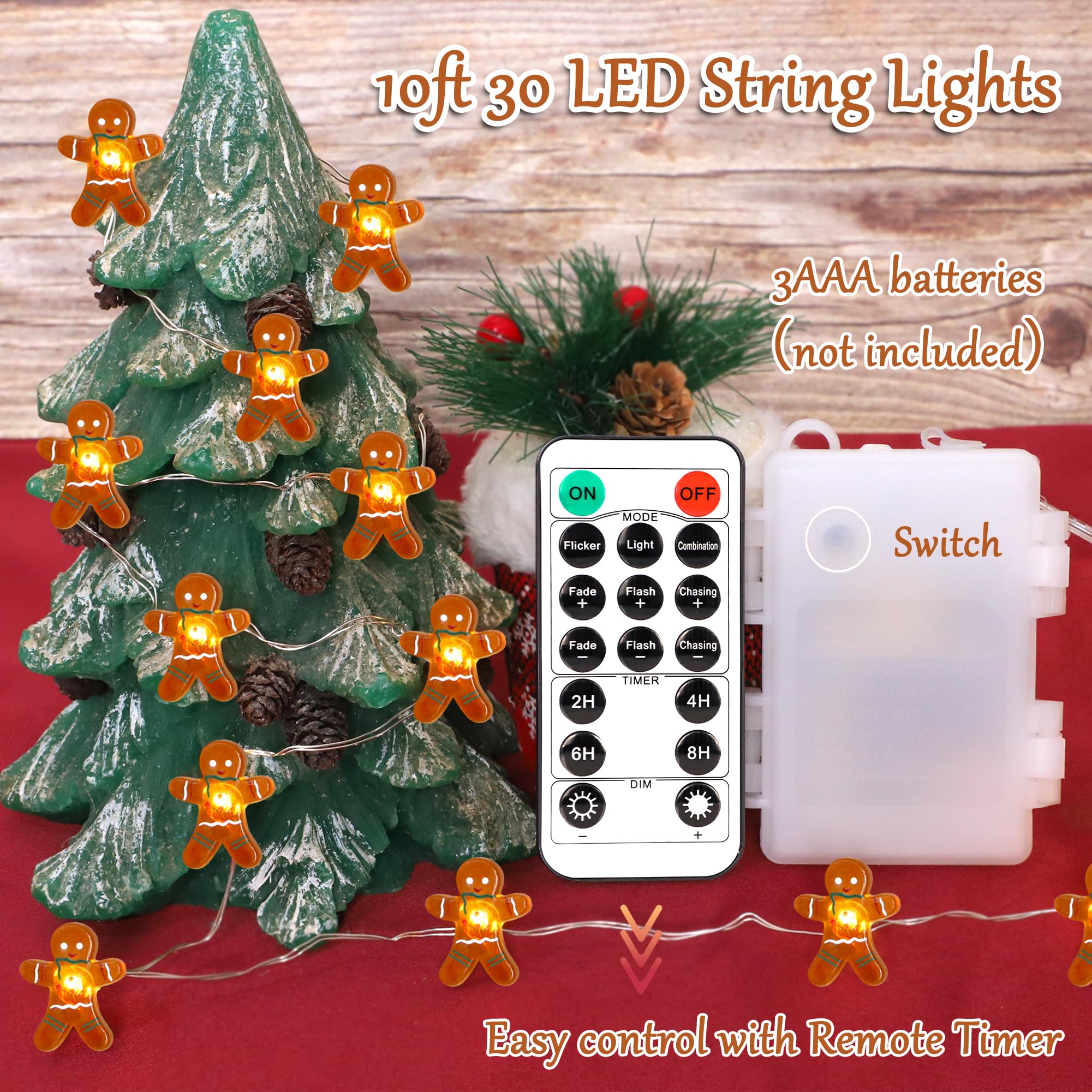 Impress Life Festliche Dekoration Lichterkette, Lebkuchenmann Cookies 3.0 m 40 LEDs mit Batterie/USB Powered Dimmbar Lichterkette mit Fernbedienung für Haus Schlafzimmer Dekorativ Hochzeit Zuhause