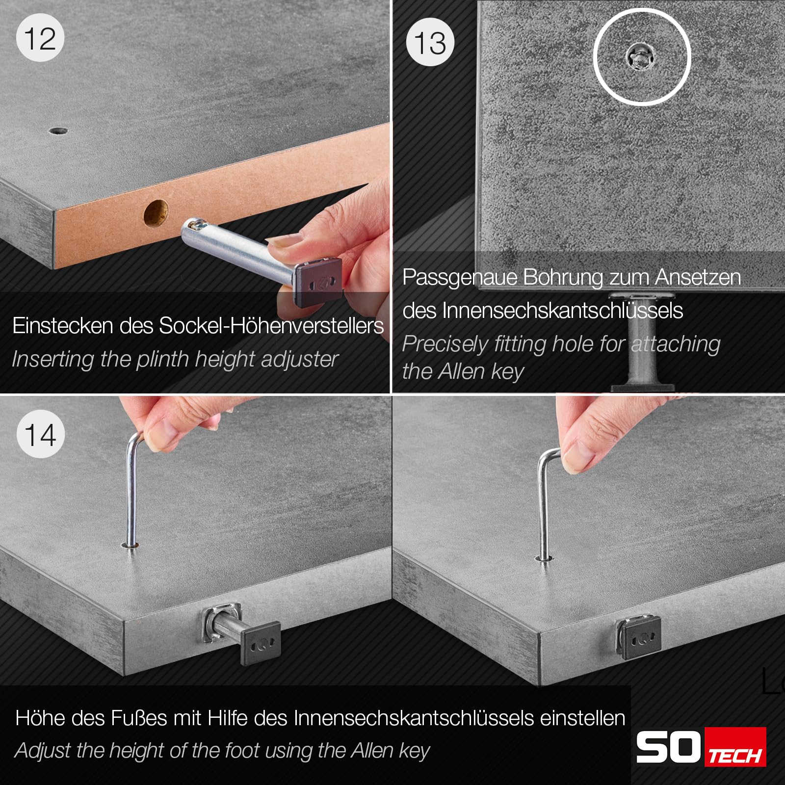 Dima di foratura/ausilio di foratura in alluminio per la regolazione dell'altezza dello zoccolo diametro Ø 12mm altezza 52-70mm