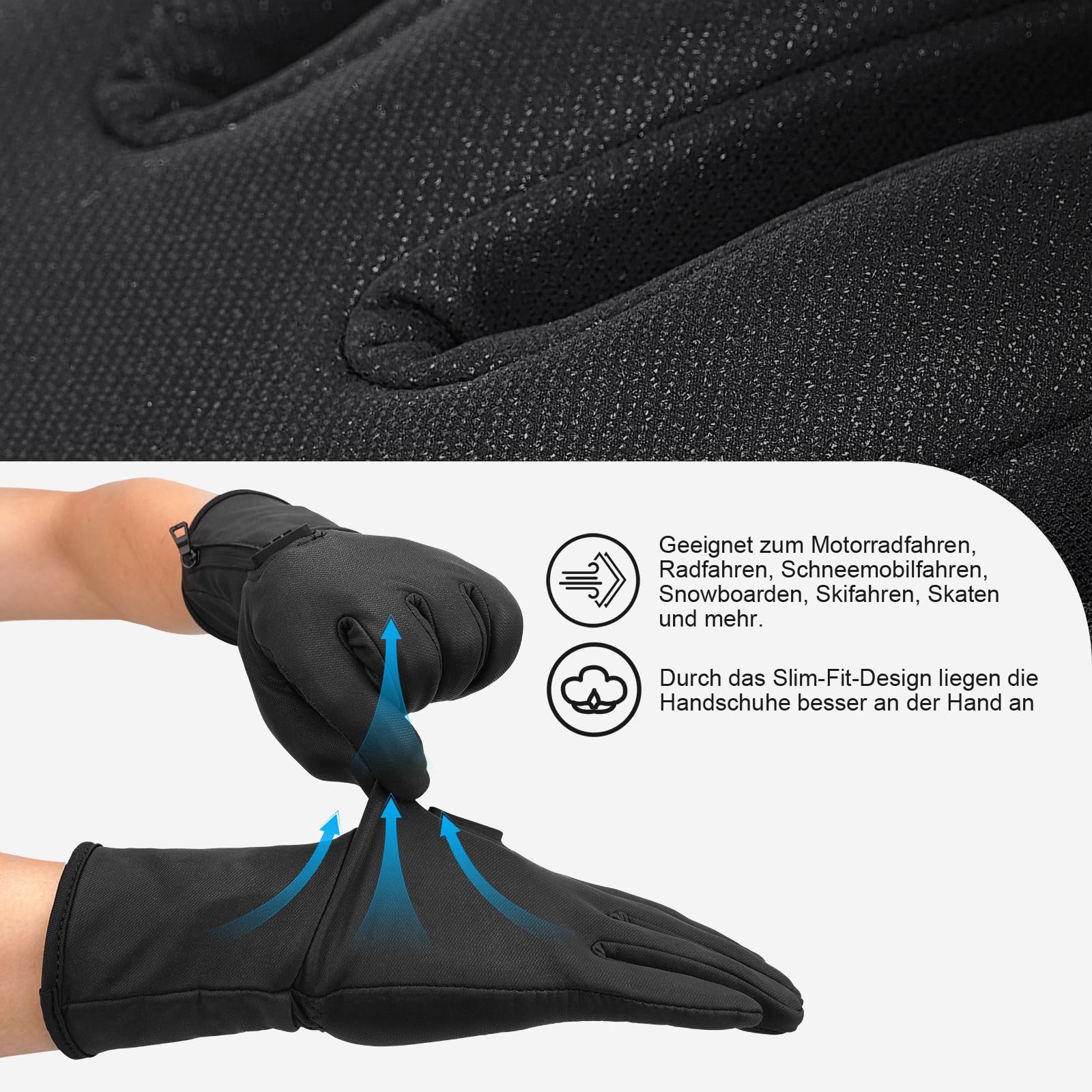 V.Step Beheizbare Handschuhe Herren Damen，Wiederaufladbar beheizte Handschuhe Dünne mit 7.4V Akku Touchscreen Winddicht, Winter Wärmende handwärmer für Ski Fahrrad Snowboard Outdoor S