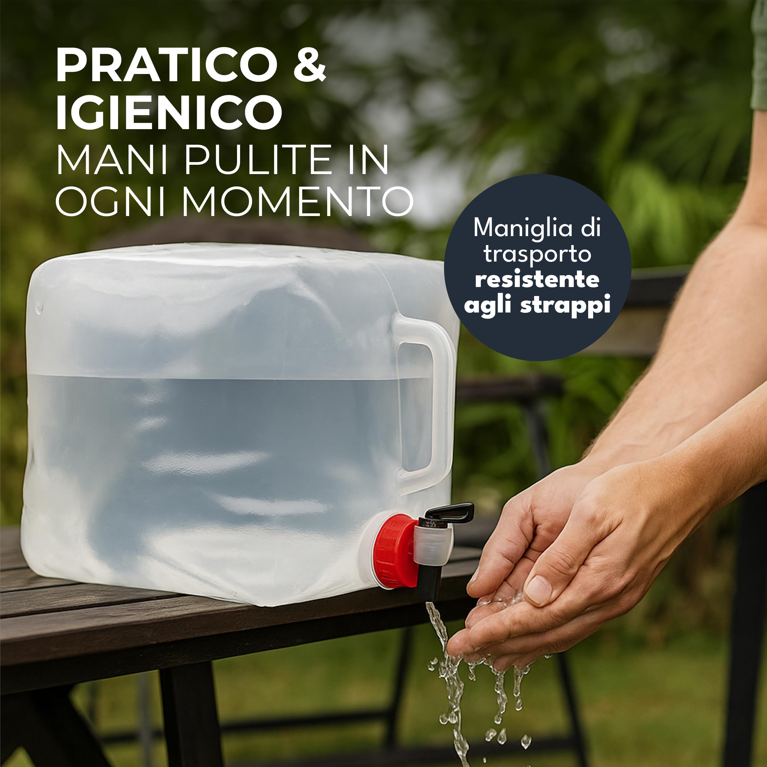 4 taniche per acqua da 10 l, pieghevoli, con pratico rubinetto e maniglia per il trasporto, con coperchio a vite, 100% ermetiche, per campeggio, attività all'aperto, ecc
