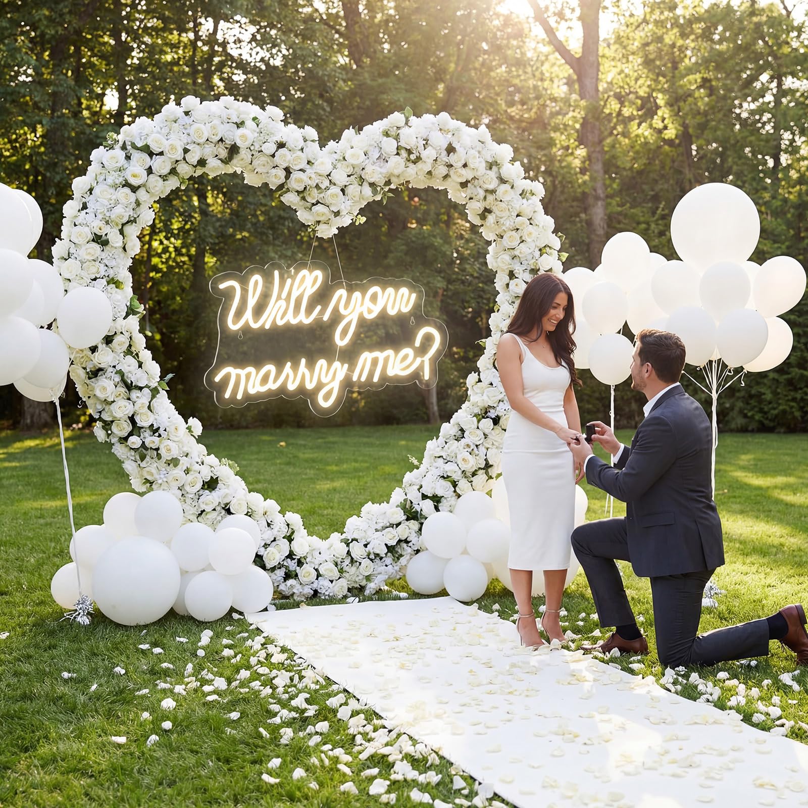Breling 2 m großer Metall-Herzbogen mit Ständer und "Will You Marry Me", LED-Neonlicht-Schild, Hintergrund für Outdoor-Antrag, Hochzeit, Verlobung, Braut, Valentinstag und Geburtstag, Party-Dekoration