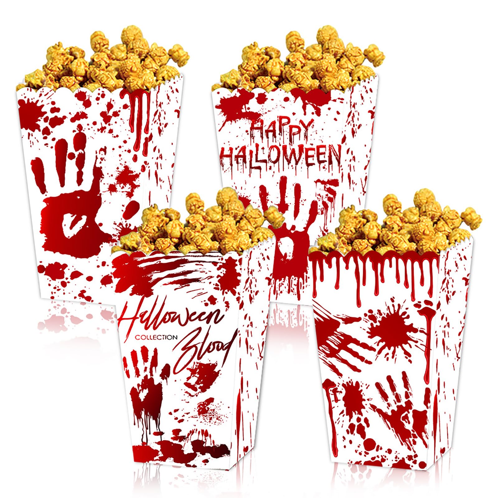 12 Pcs Popcorn Boxes Blood Handprint Halloween Party Movie Night Supplies Red White Disposable Paper Containers Decorations Accessories