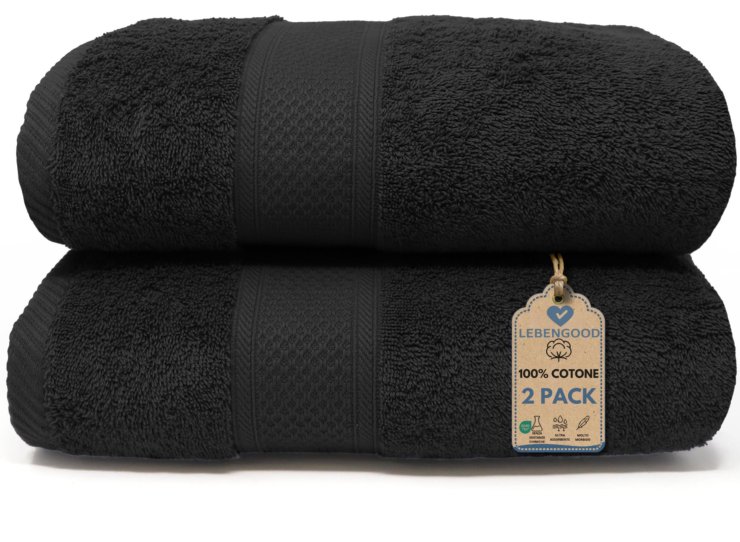 LEBENGOOD Telo Doccia Grande Set 2 Asciugamani Bagno Grandi 70x140 Cotone | spugna 500 g/m², morbidi e super assorbenti, certificati Oeko Tex, asciugatura rapida, ideali per casa hotel e ospiti
