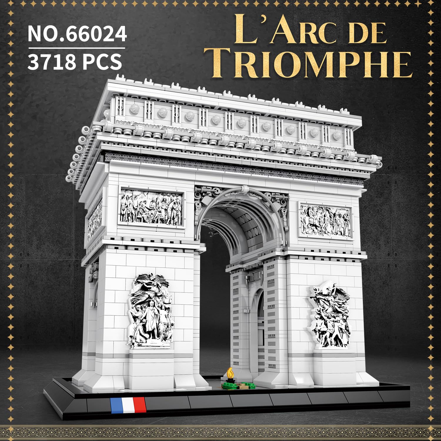Reobrix 66024 Paris Arc de Triomphe Baukasten Set, 3718 Teile Frankreich Berühmtes Wahrzeichen Klemmbausteine, Architektonische Modellbausätze für Erwachsene, Geschenkideen für Sammler