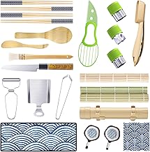 ARTTHOME. DIY Sushi Making Kit for Beginners and Culinarian - Complete Easy-To-Use 22 Pieces Sushi Maker Kit with Sushi Roller Bamboo Mat Bazooka Mold Chopsticks Slicer Spreader Knife Dipping Plate