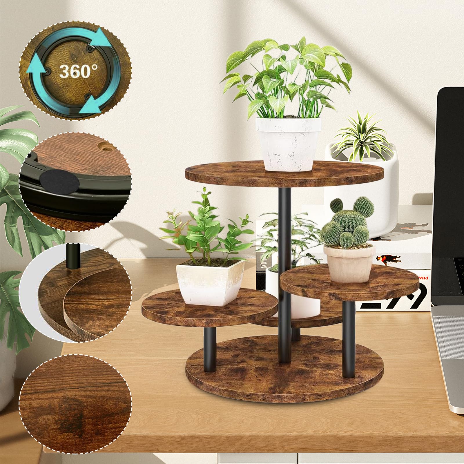 Soporte Para Cupcakes De 4 Niveles De Madera, Bandejas Escalonadas Con Diseño Giratorio De 360° Ideal Para 50 Magdalenas Tartas Donas Y Frutas DecoracióN Para Bodas Navidad Y Fiestas
