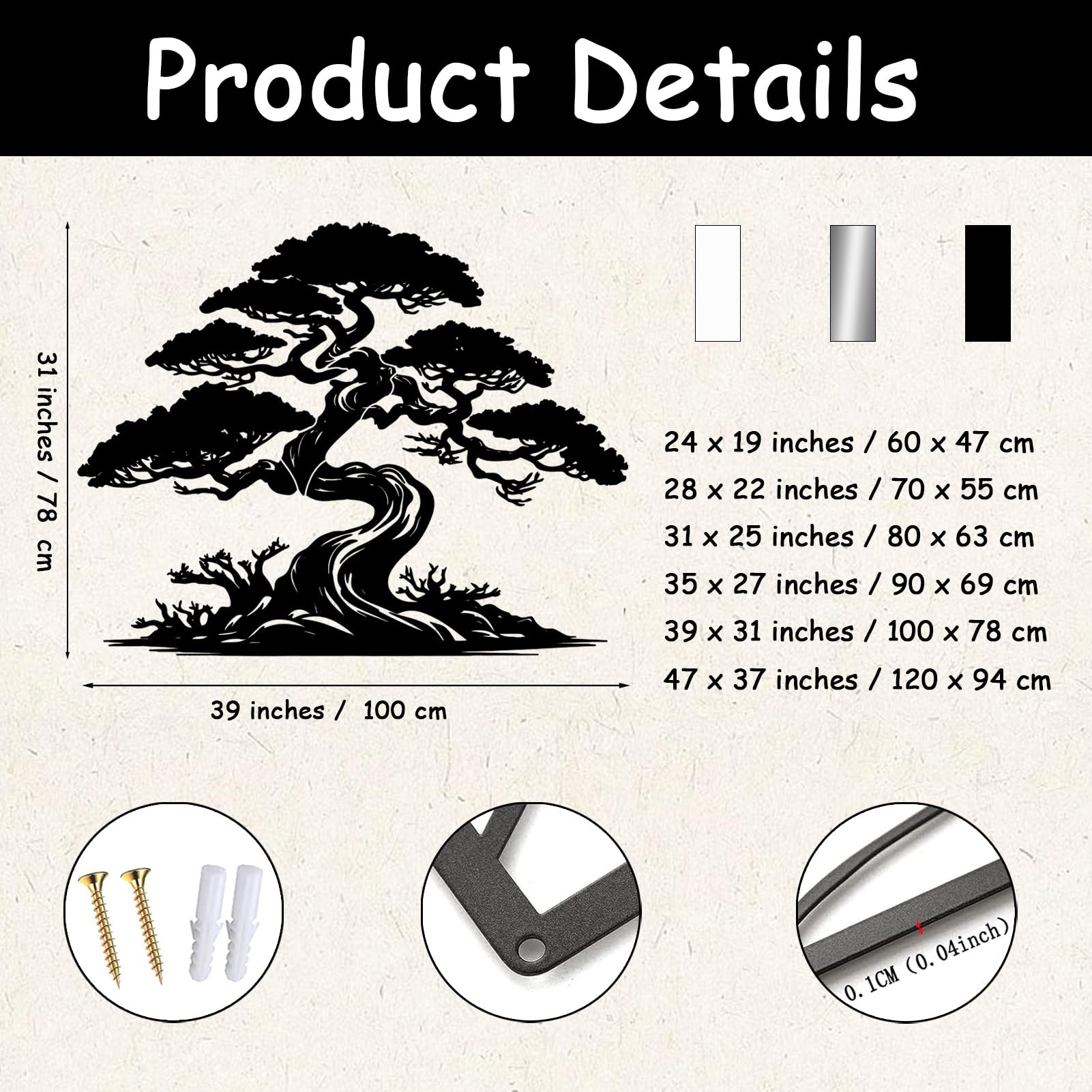 Grande Decorazione murale Astratta in Metallo a Forma di Pino, Bonsai, pianta Ornamentale da Appendere, Regalo per Amanti della Natura (Bianco, 80x63 cm)