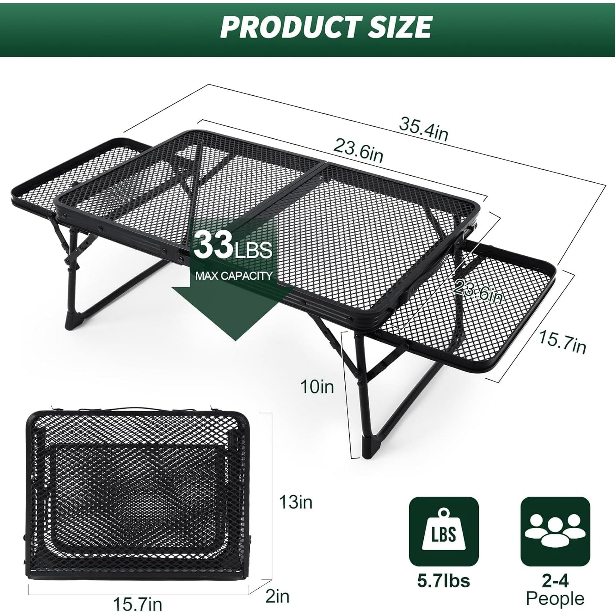 Delavala Foldable Outdoor Camping Table with Grill Rack & Wing Panels, Lightweight Aluminum BBQ Picnic Table, Portable Travel Table with Storage Shelf & Handle 4