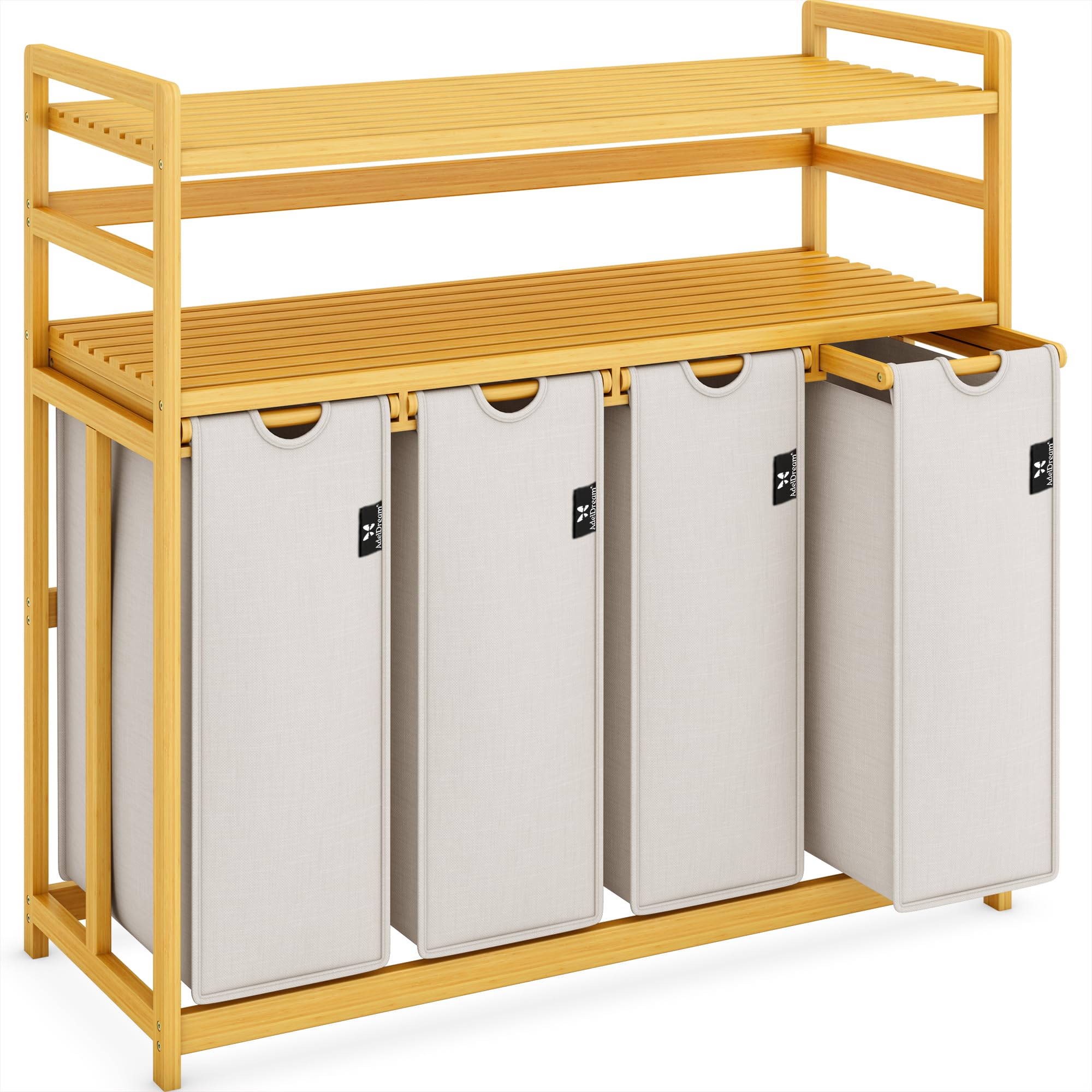 Adel Dream Light Grey-12-12 Adeldream Laundry Basket 200 L 4 Compartments Extendable And Removable Laundry Bag Laundry Hamper Bamboo Frame Laundry Box Laundry Baskets Laundry Sorter Bamboo (Light Grey-12-12)