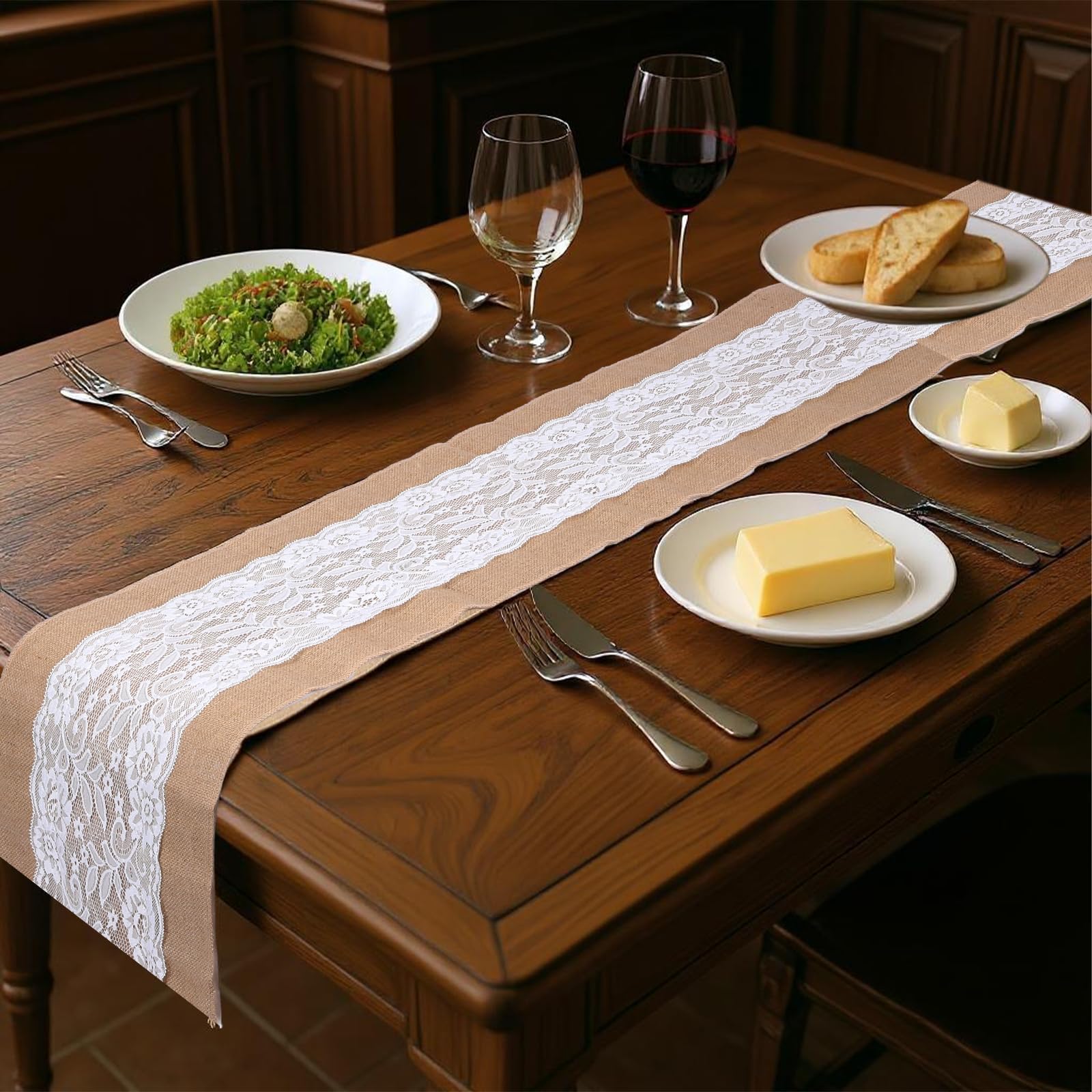 Lot de 6 chemins de table rustiques en toile de jute naturelle pour table de style rustique et rustique pour fête d'anniversaire, Thanksgiving, mariage, Noël, décoration de tables de cuisine, 30,5 x