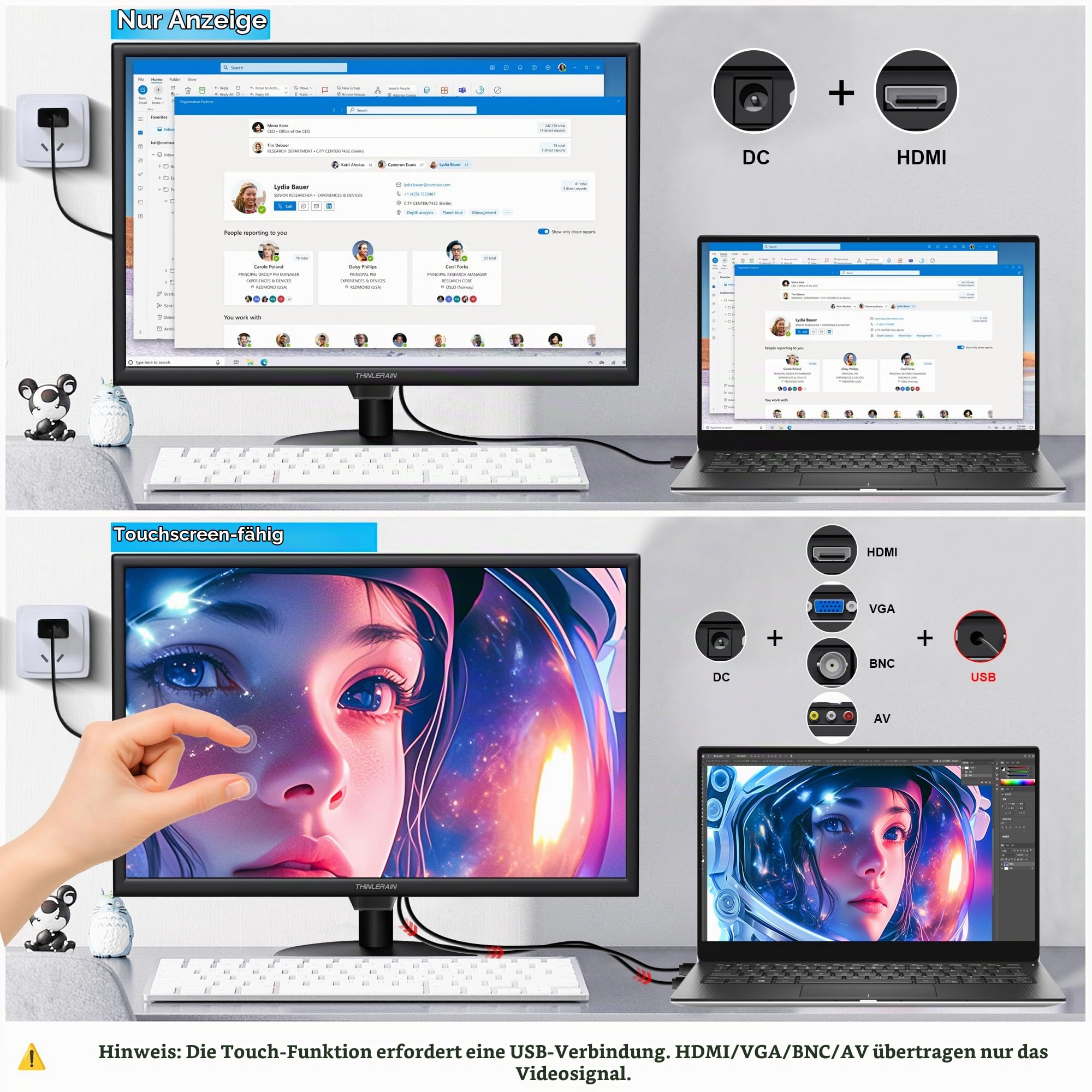 19 Zoll Touchscreen Monitor – 10-Punkt Multitouch, 1440x900 HD Bildschirm Display, HDMI VGA AV BNC USB, VESA, integrierte Lautsprecher – Computer Monitor für POS, Büro, Industrie