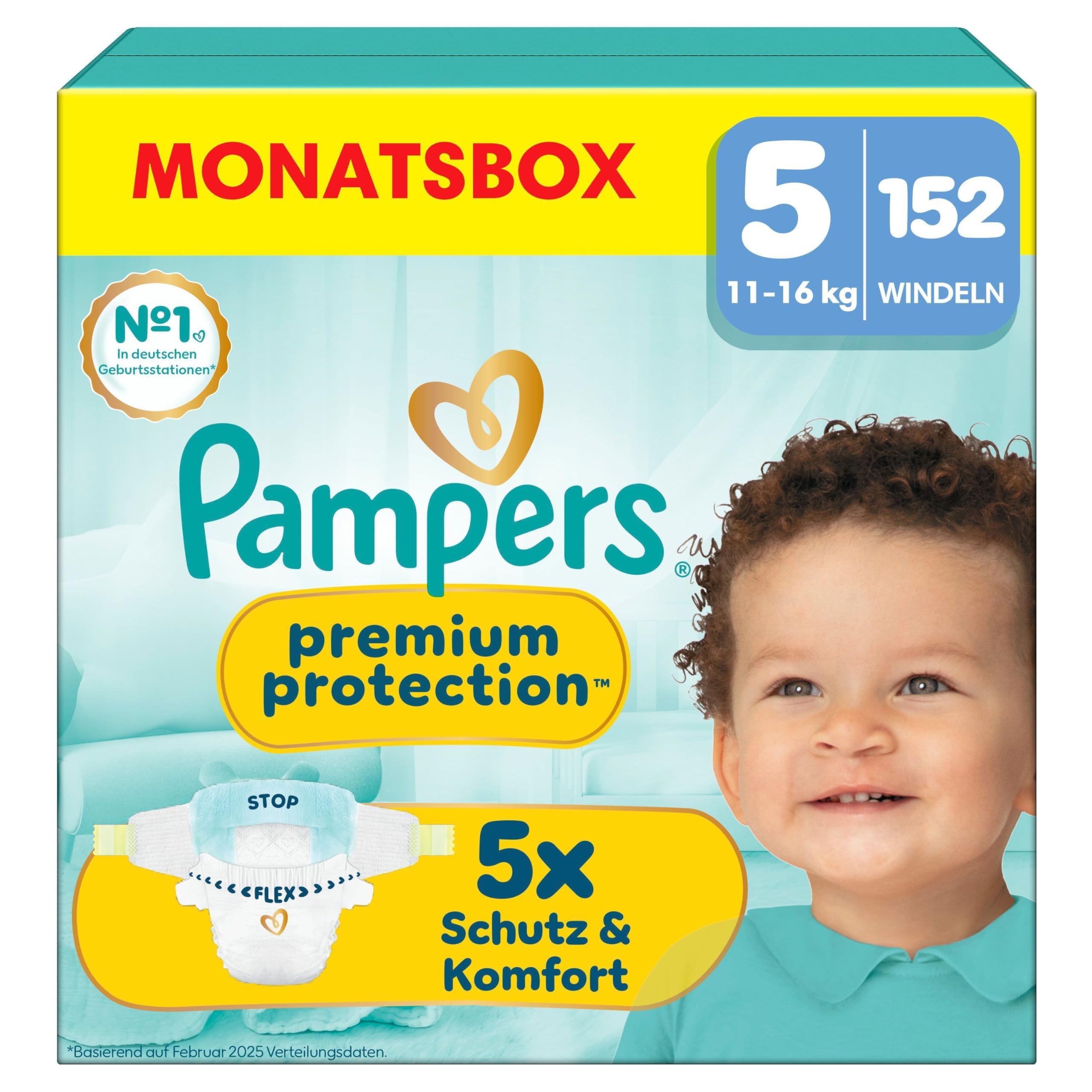Pampers Premium Protection Größe 5, 152 Windeln, 11kg-16kg, unser Nr. 1 Haut- und Auslaufschutz Größe 5 (152 Stück) NEU