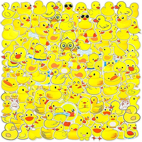 Sabary 200 calcomanías de pato a granel, lindo pato amarillo, impermeables, calcomanías de vinilo para botellas de agua, calcomanías para