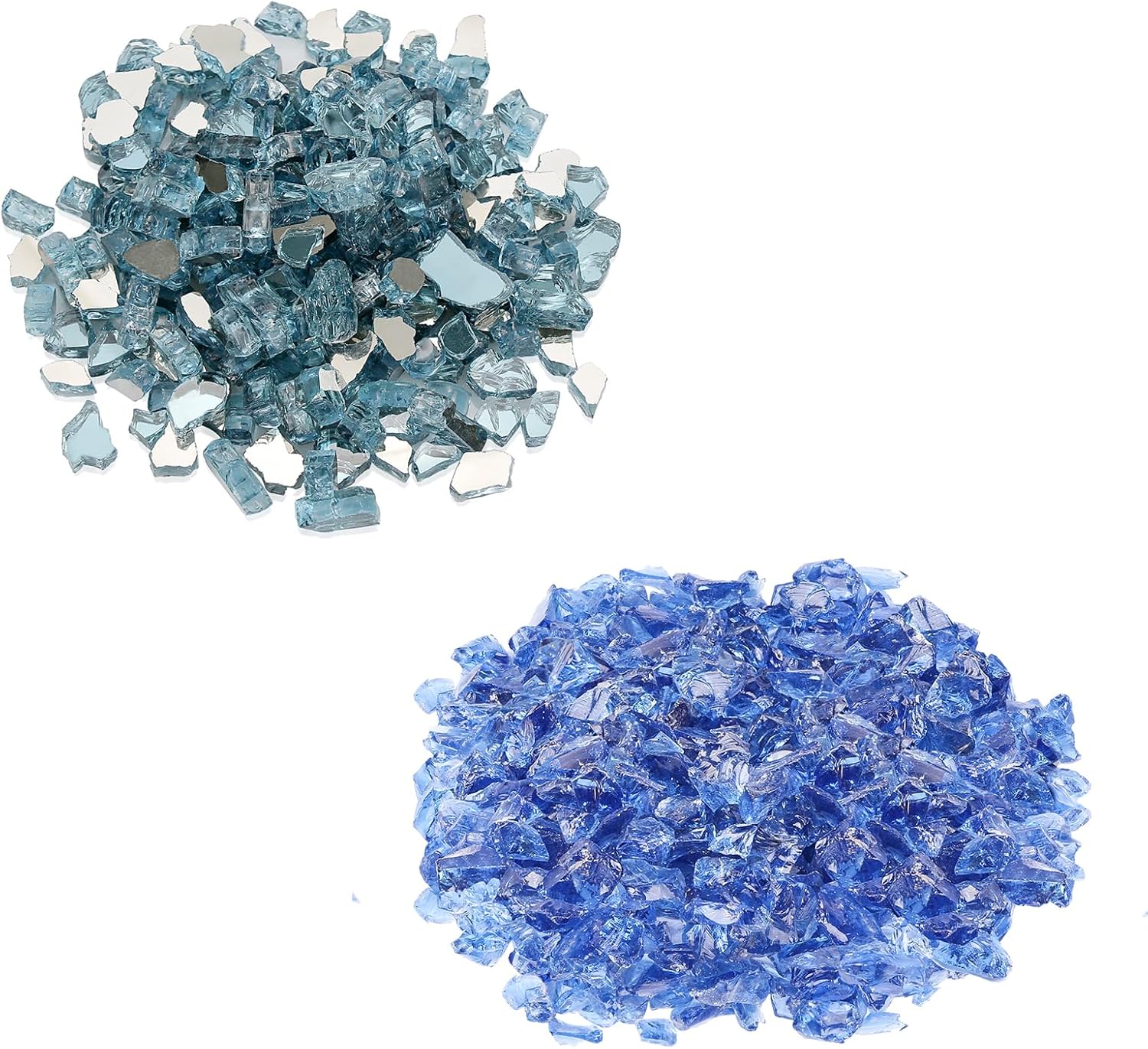 GRISUN Aqua Blue and Pacific Ocean Blue Fire Glass for Fire Pit, 1/2 Inch Tempered Glass Rocks for Natural or Propane Fireplace, Safe for Outdoors and Indoors Firepit Glass, 20 Pounds