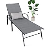 Outdoor Chaise Lounge Chair Adjustable Pool Lounge Chairs with Lumbar Pillow Outside Tanning Chairs for Beach Deck Backyard Lawn