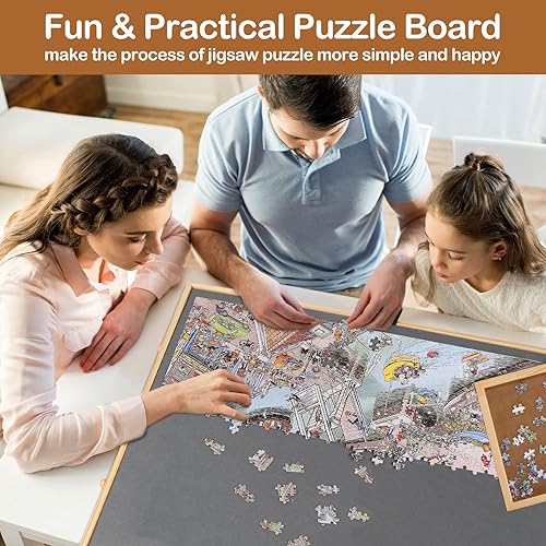 Miniatura 7 de Mesa de rompecabezas para adultos, tablero de rompecabezas de madera de 1500 piezas con 4 cajones de 35 x 26 pulgadas, tablero de rompecabezas de