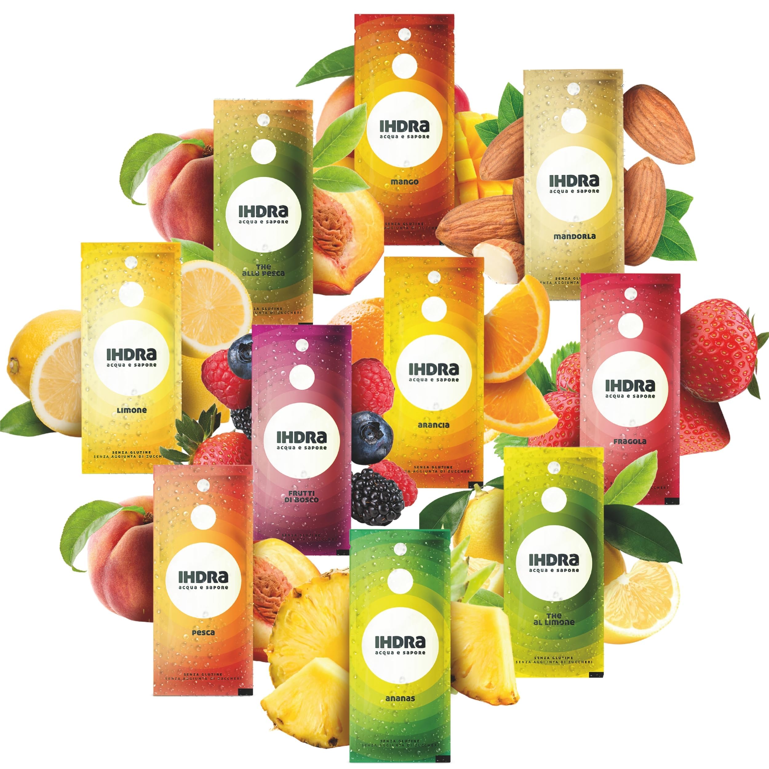 IHDRA – Insaporitore per Acqua 100% Naturale | Senza Zuccheri, Senza Glutine | Estratti di Frutta e Piante | 1 Bustina Da 1,6g Per 0,5L | (1.6 g (Dispenser 300), Gusti Misti (300 bustine))