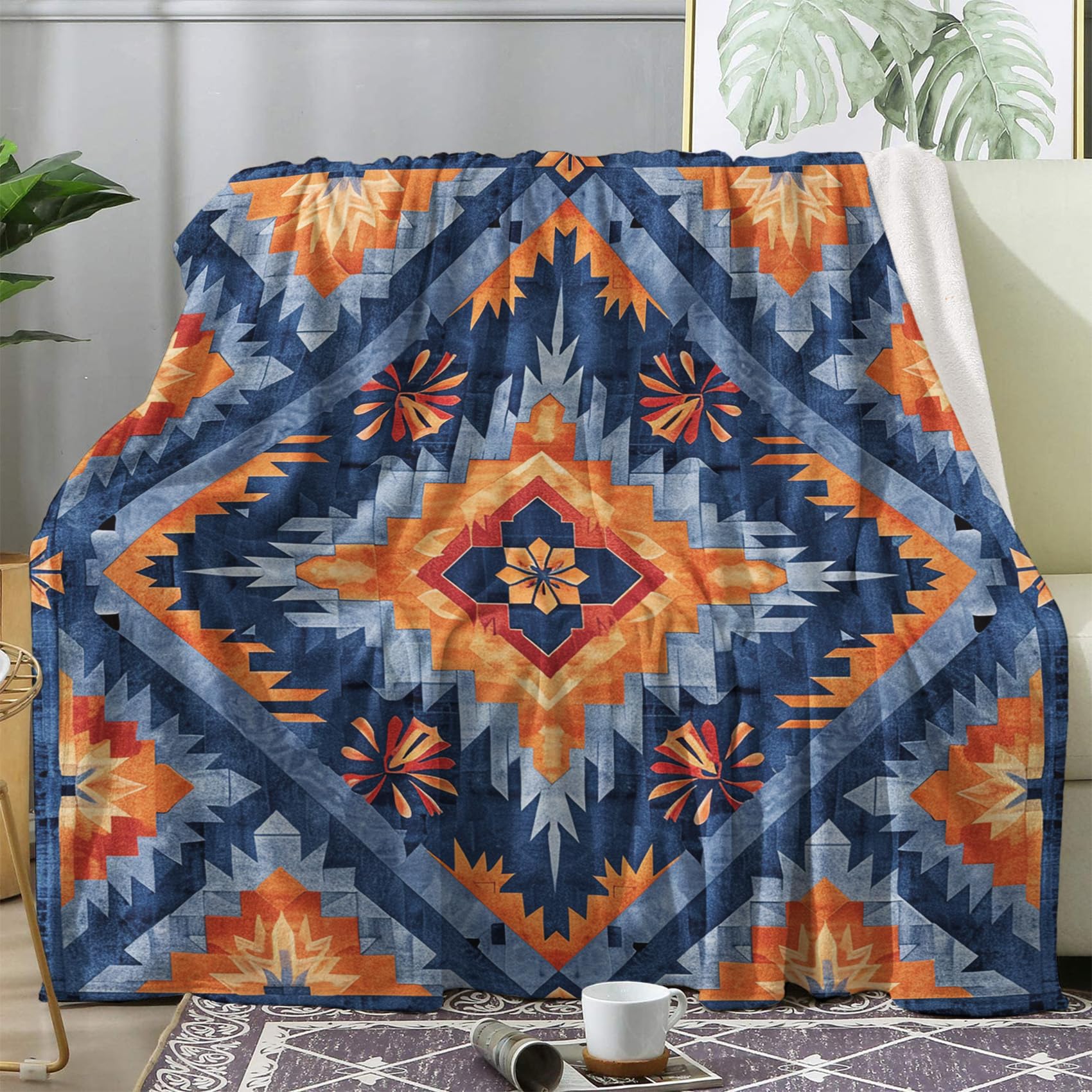 ZDABAOEC Aztec Geometric Tribal Throw Blanket, Fleece Blanket for Bed Sofa Couch, Super Soft Fluffy Flannel Blankets and Throws, Single Size 130x150 cm