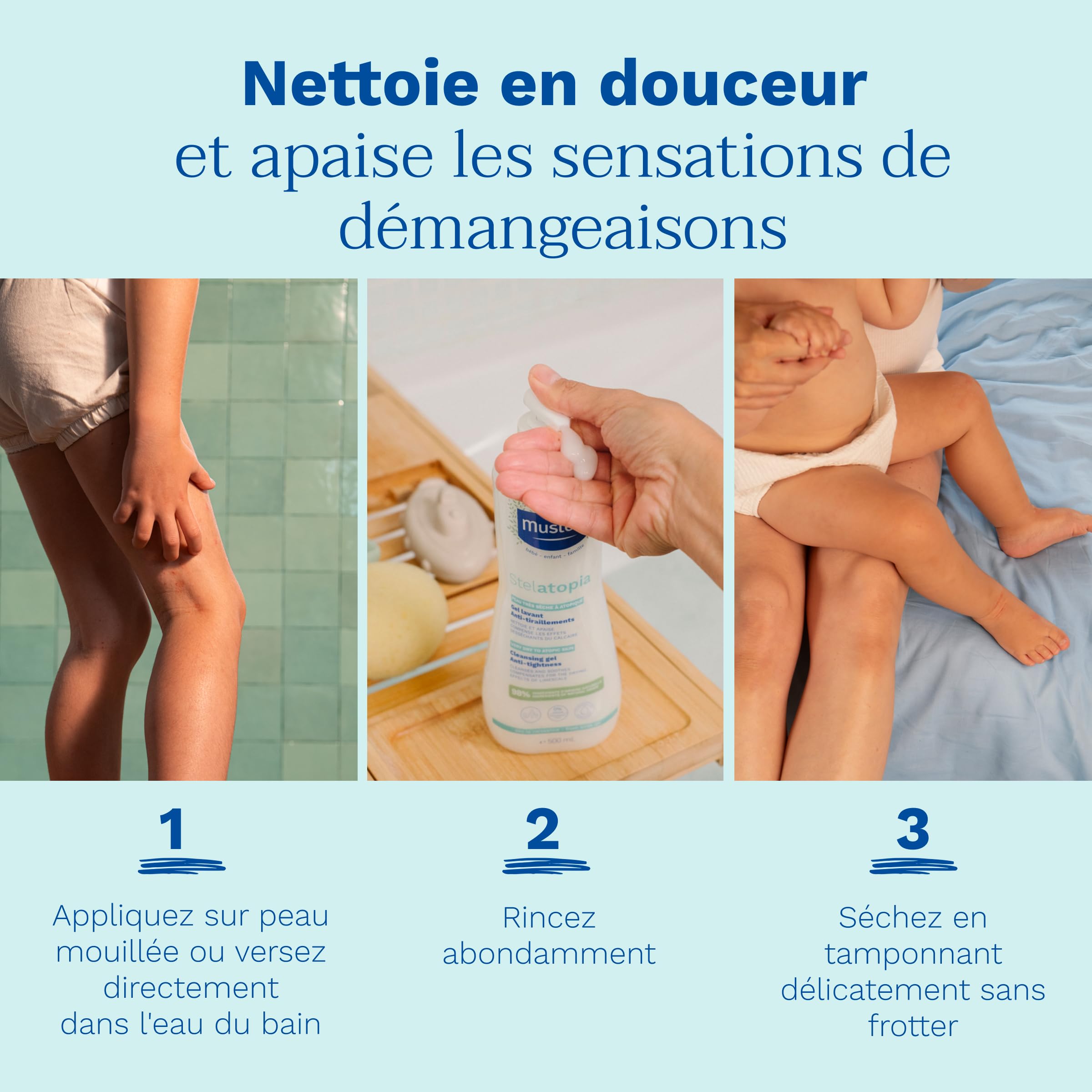 Mustela Stelatopia Gel Nettoyant Corps et Cheveux 500ml Peaux Sèches Dermatites Atopiques Bébés Enfants