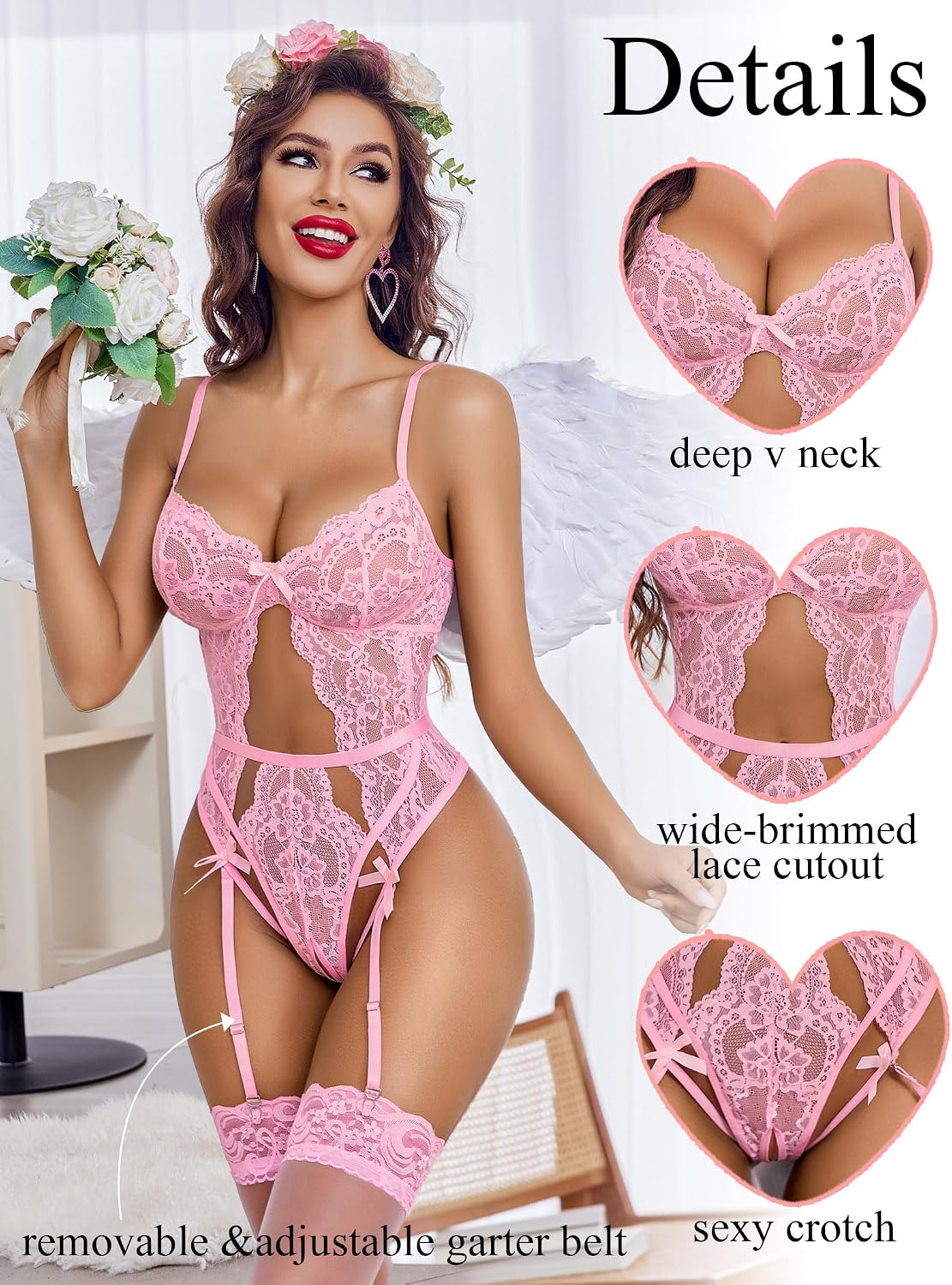 Avidlove Sexy Lingerie for Women Lace Bodysuit with Panty Garter Lingerie Set Teddy Lingerie Body Suit