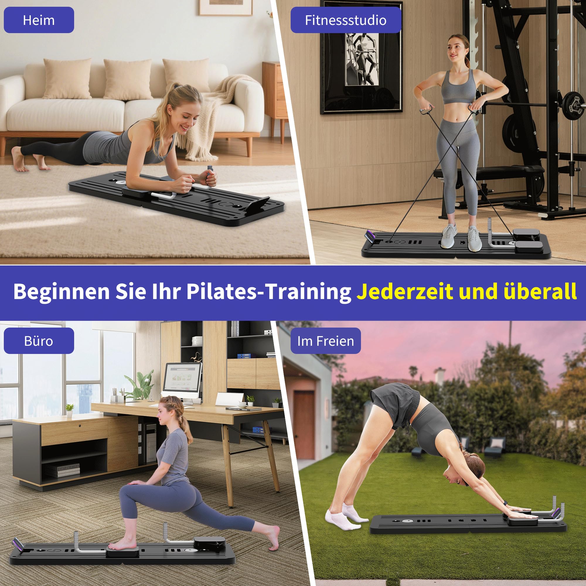 Pilates Board, Faltbarer Pilates Reformer Maschine Set Für Zuhause, Multifunktionales Core-Trainingsgerät Mit Automatischer Rückprallroll und Handyhalter Für Home Workout Equipment