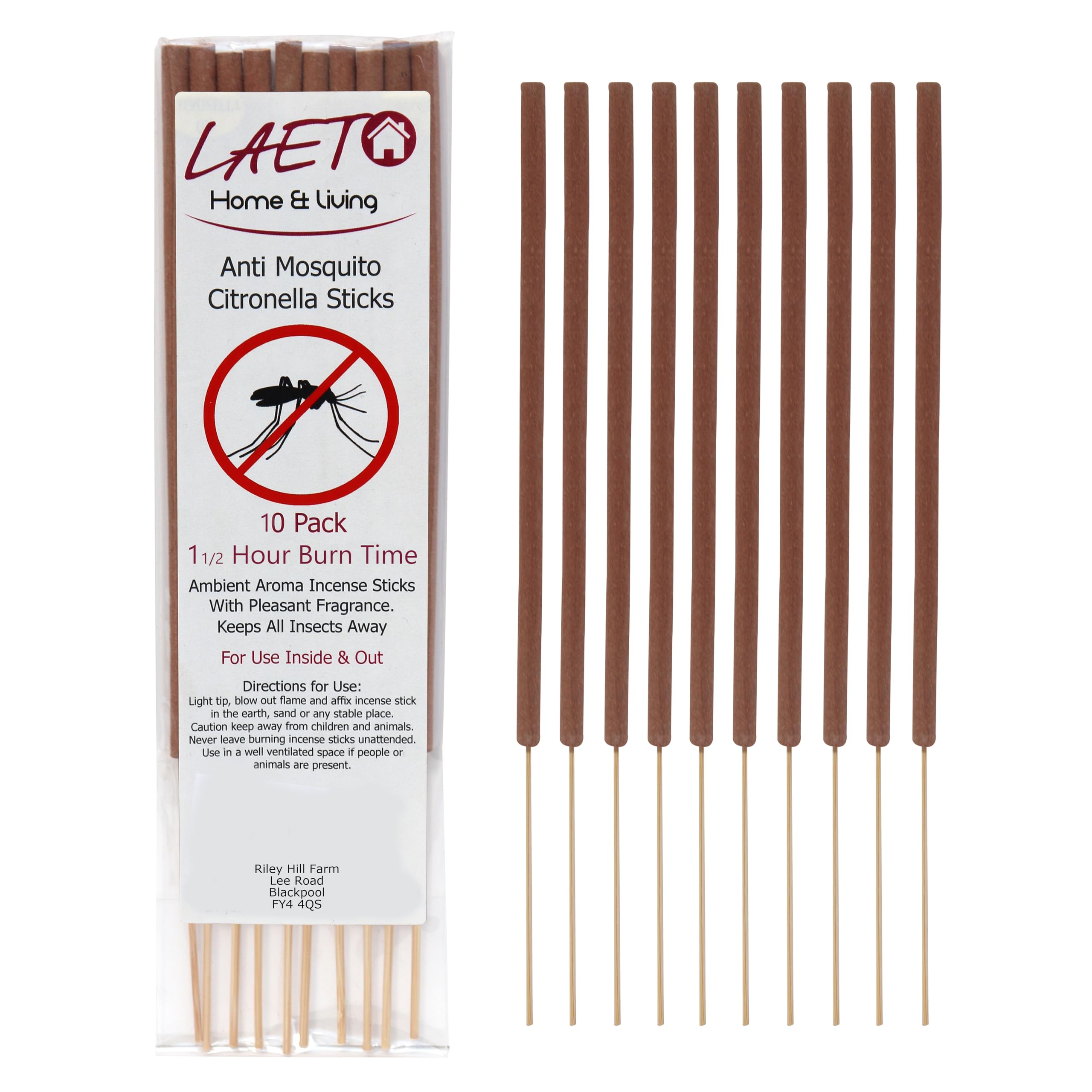 Laeto Ageless Aromatherapy x2 Packs of 10 Citronella Incense Sticks | Home Fragrance Incense Sticks Multipack Insect Repellent, Mosquito Repellent, Fly Repellent