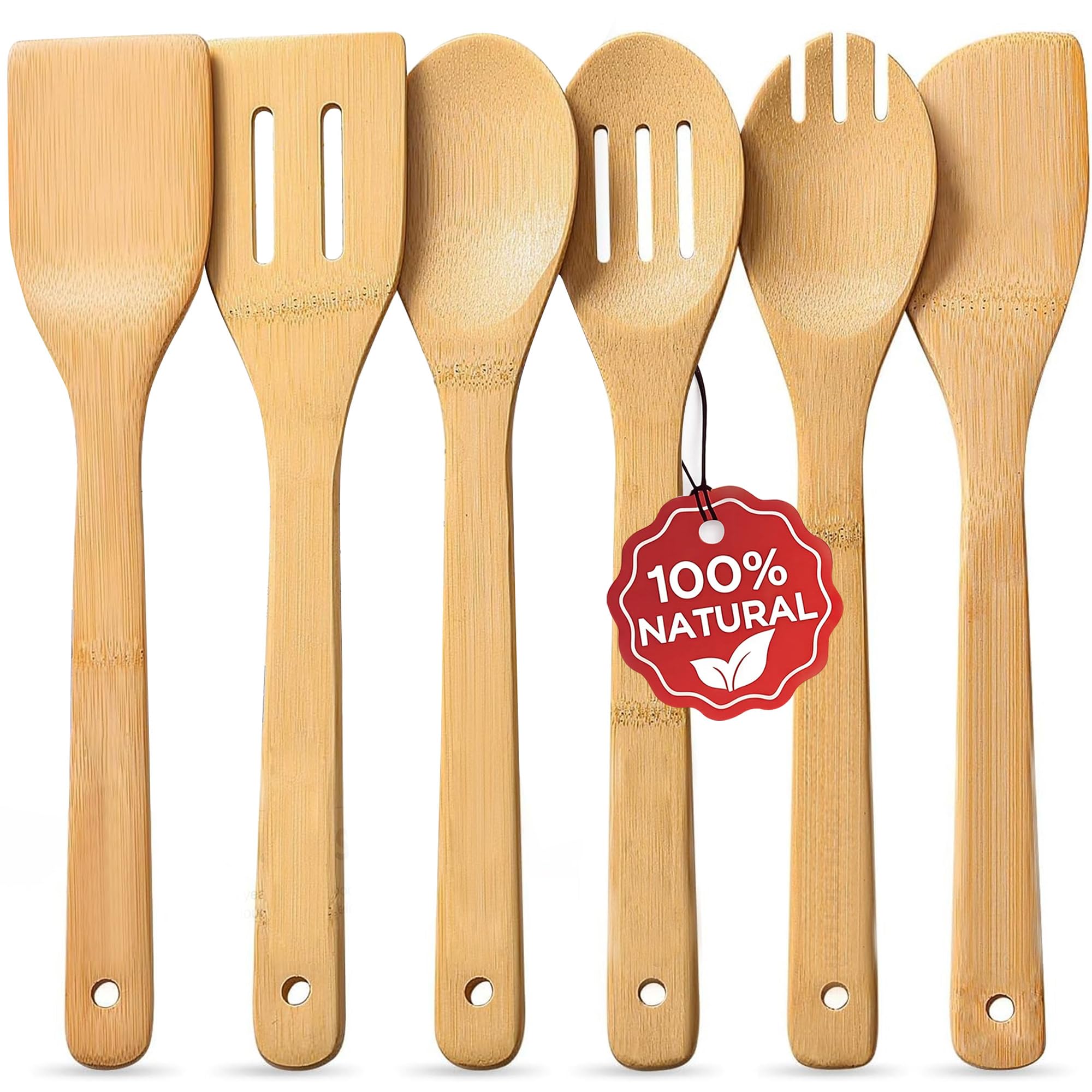 6Pcs Wooden Spoons for Cooking, Wooden Cooking Utensil Set for Everyday Use