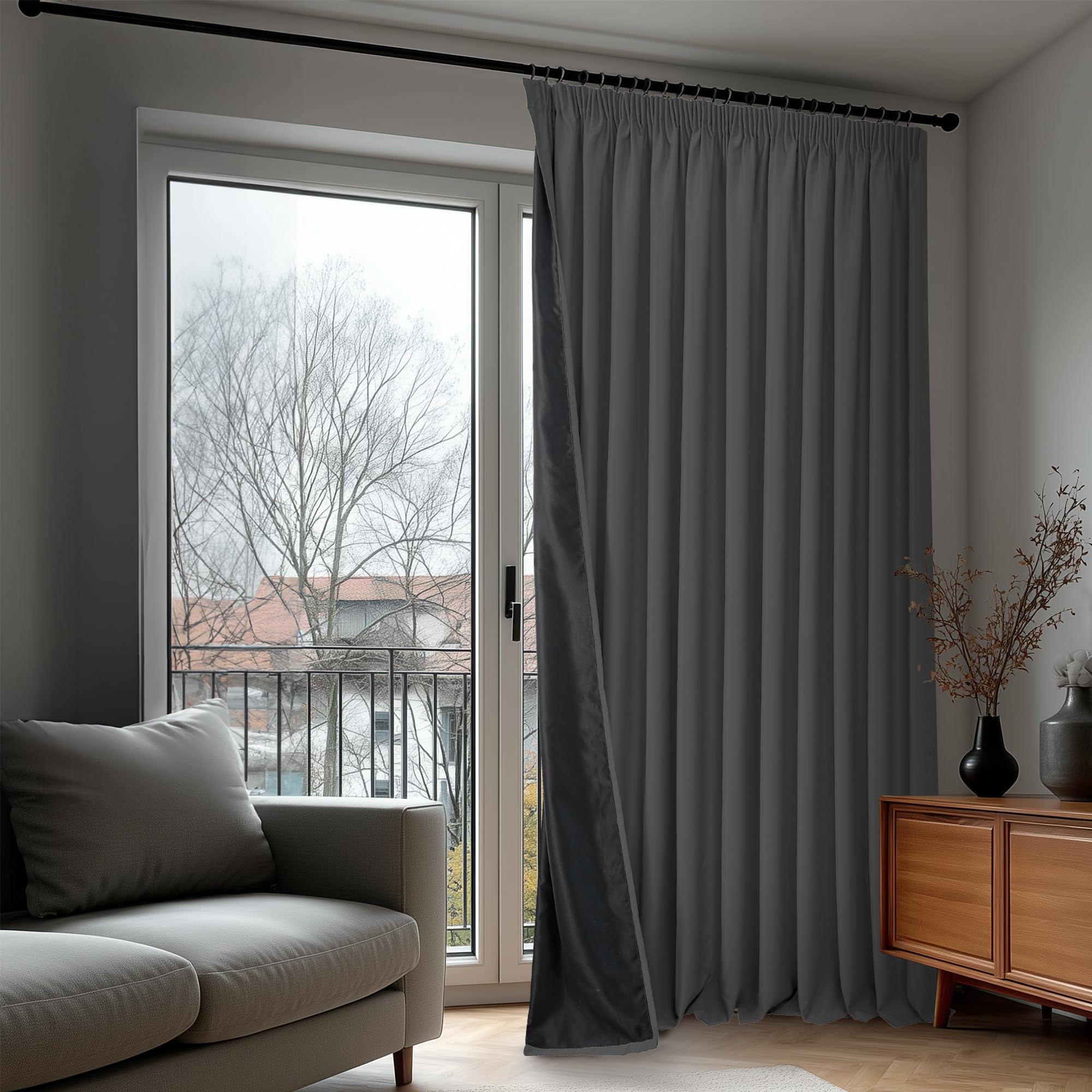 Deconovo Rideau 100% occultant， Opaques à œillets, Rideaux isolants Thermiques pour Salon, Design Moderne Galon Fronceur, 300x245 CM（Largeur x Hauteur, Gris Clair, Lot de 1