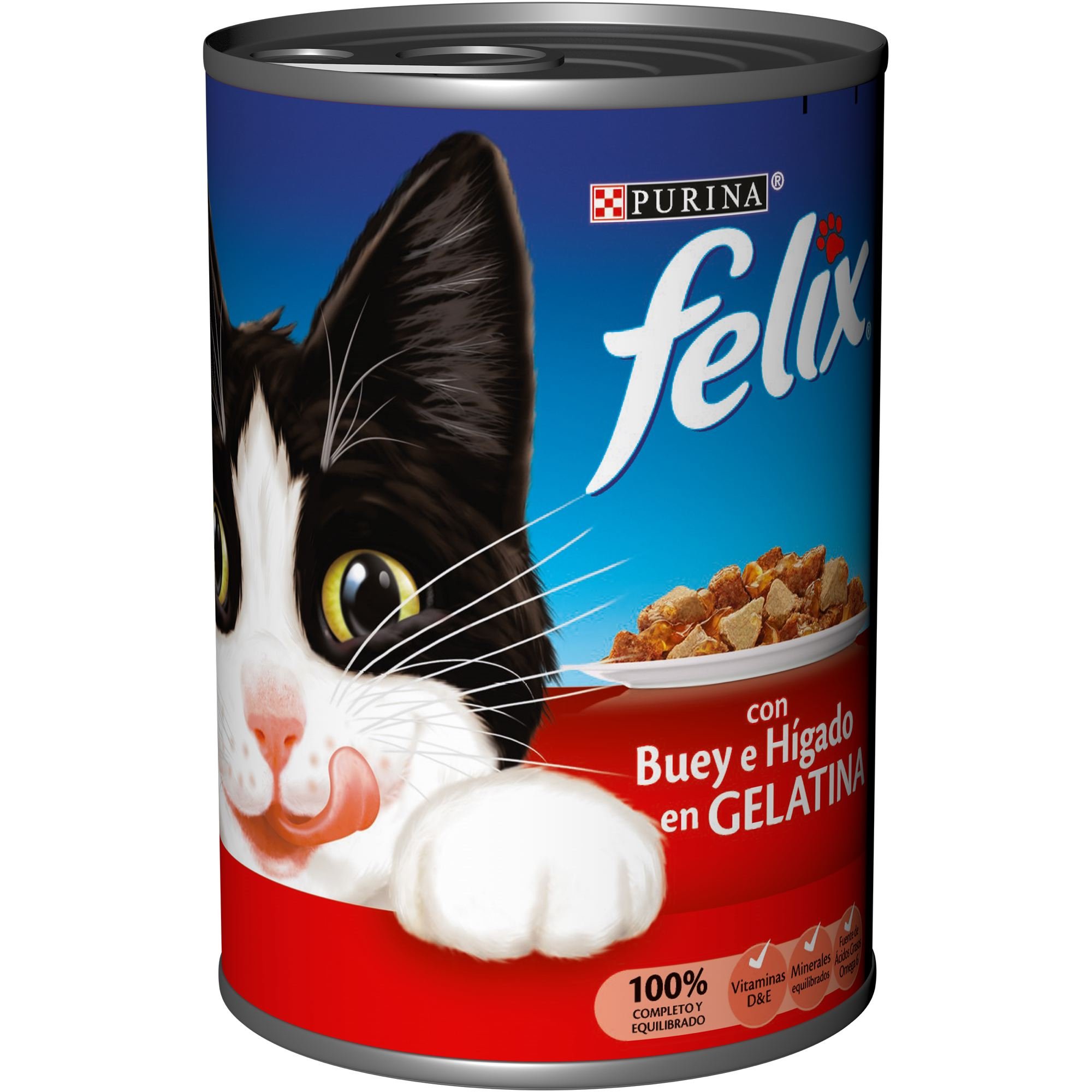 Felix Purina Gelatina Comida Húmeda para Gato Adulto con Buey e Hígado, 24 latas de 400g