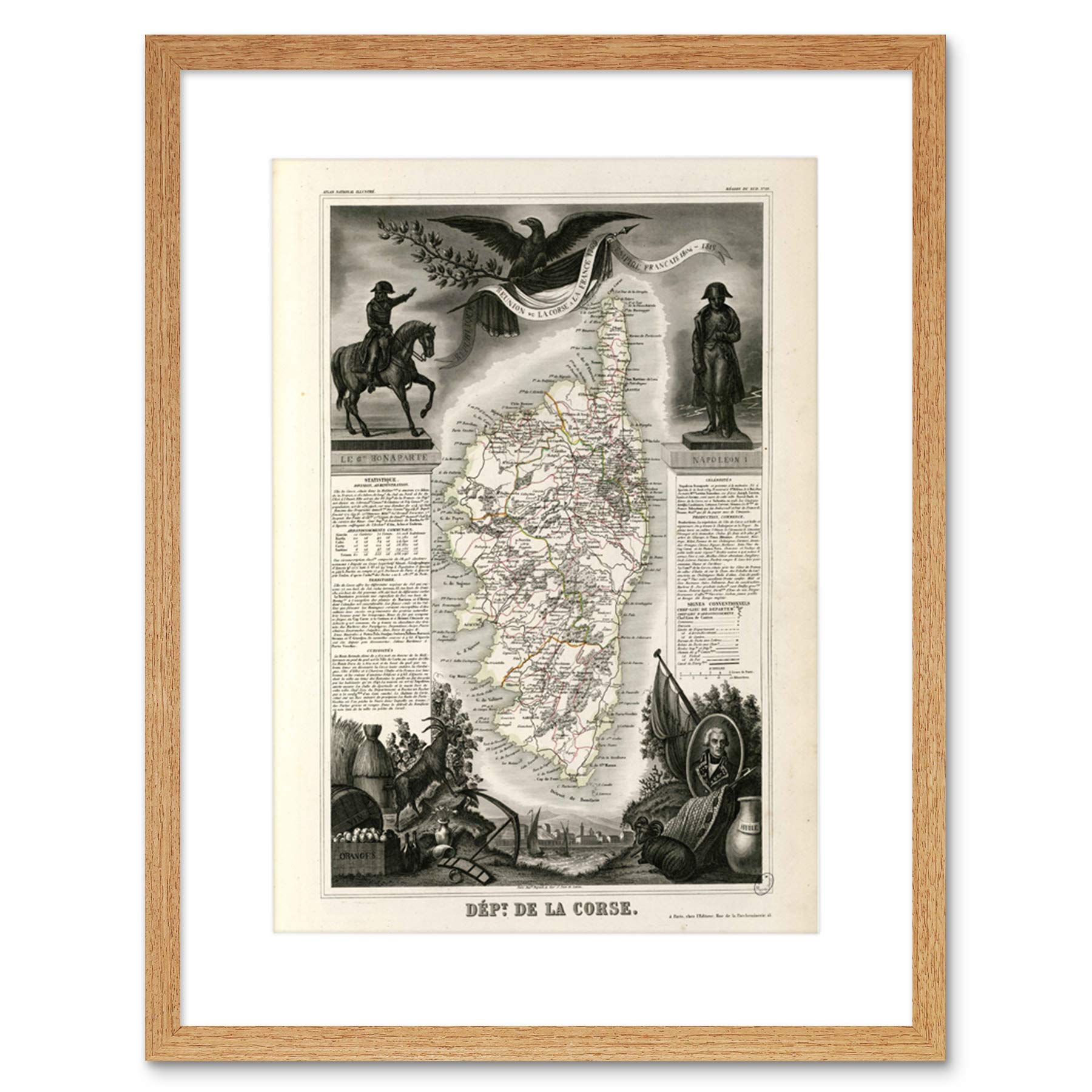 Wee Blue Coo Map Old France Levasseur Corsica Department Framed Wall Art Print
