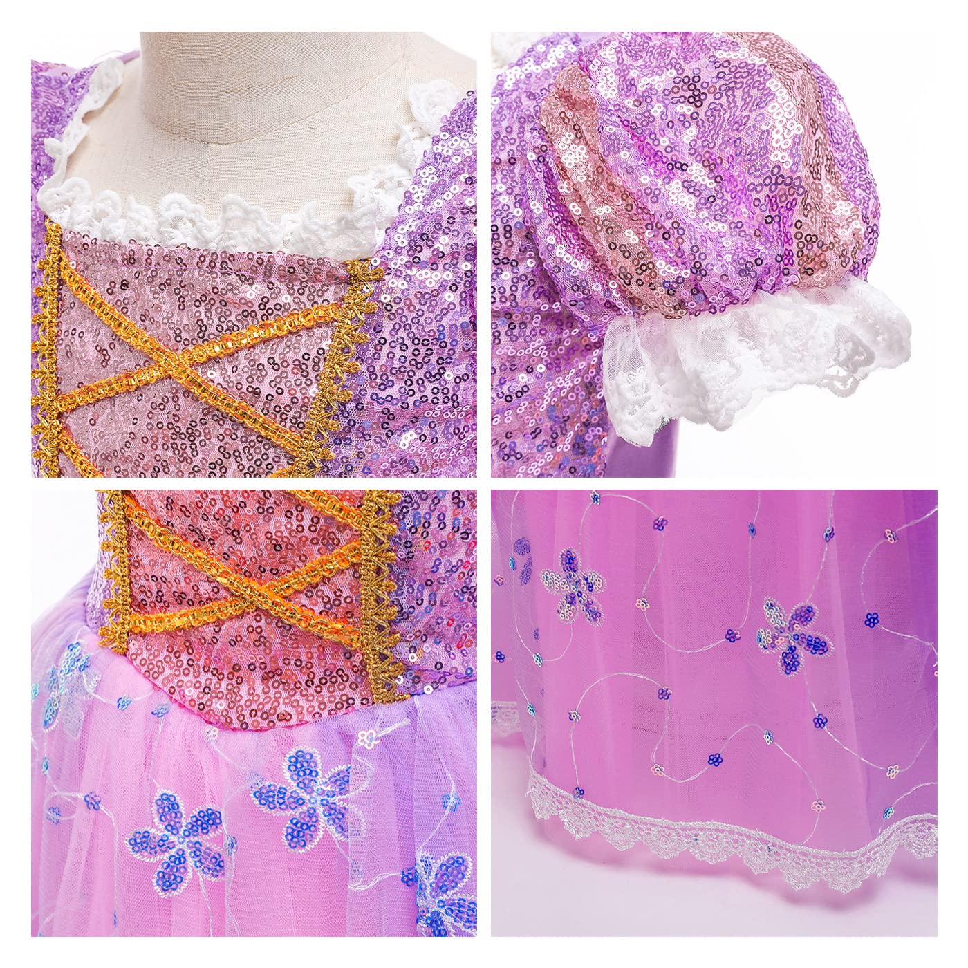 Kosplay Niña Princesa Rapunzel Vestido Niña Disfraz de Princesa con Accesorios Vestido de Princesa Tul Maxi Cumpleaños Fiesta Cosplay Navidad Halloween Carnaval Bautizo Vestidos