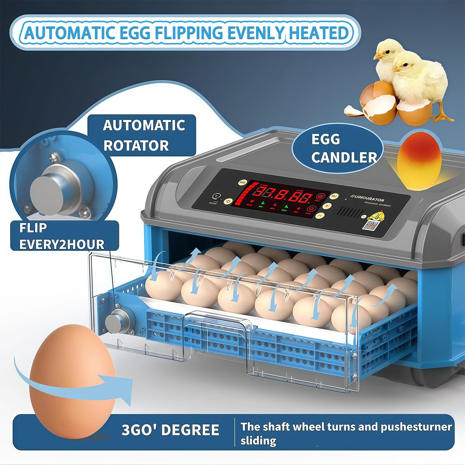 Incubadora de huevos, totalmente automática, para 24-300 huevos con giro automático y pantalla LED, ideal para pollos y patos