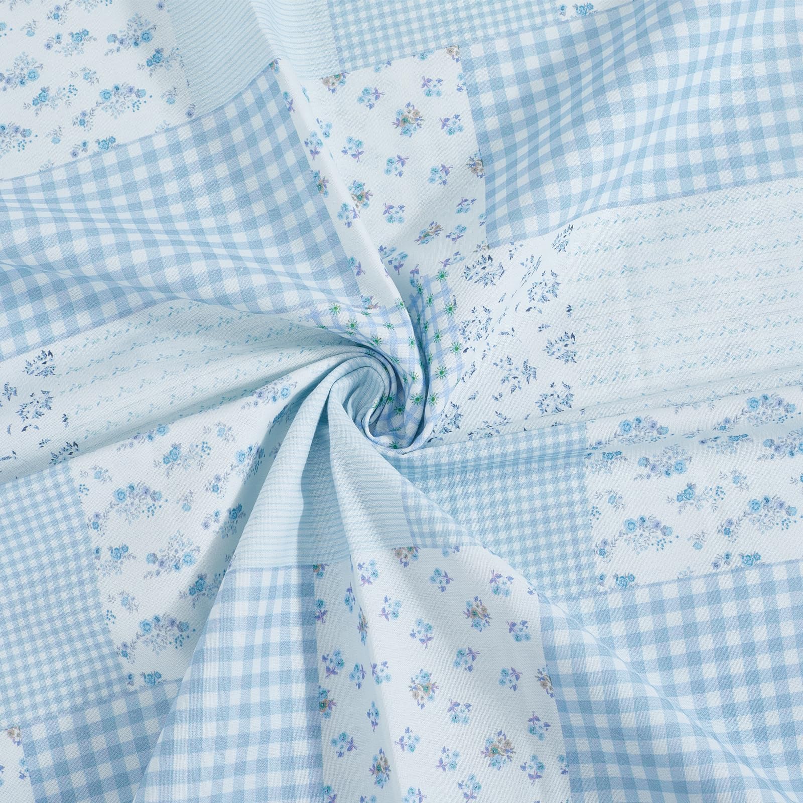 PH PandaHall Floral Printed Cotton Fabric 1.4m Wide Blue Gingham Fabric Tartan Flower Fabrics Retro Sewing Fabrics for DIY Crafting Clothing Tablecloths Quilting Apparel Home Decor, 1m