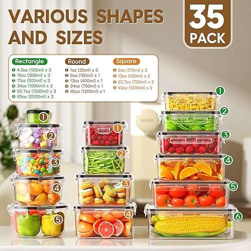Miniatura 10 de 50 recipientes grandes de almacenamiento de alimentos con tapas herméticas (25 contenedores y 25 tapas), organización de cocina, preparación de