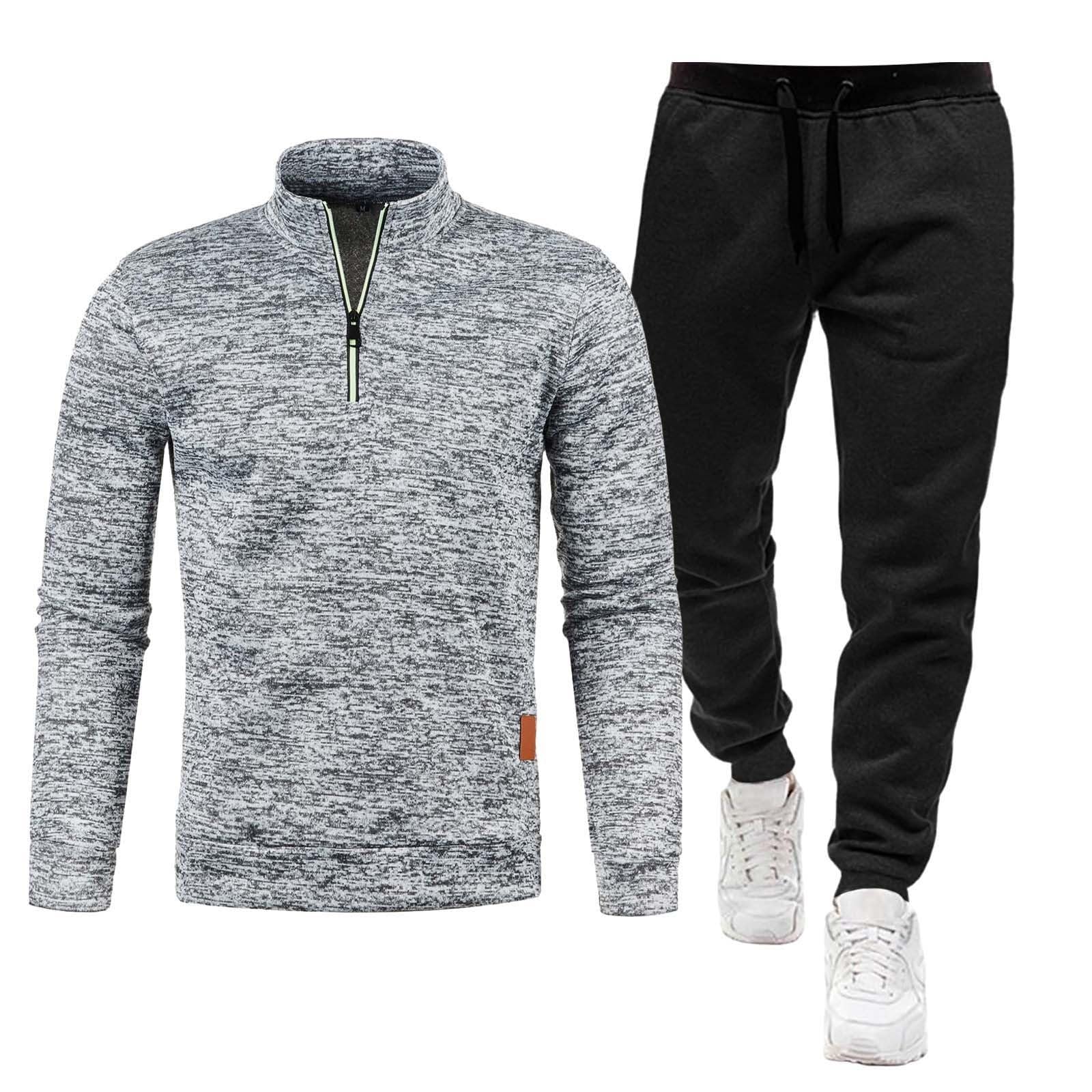 Generisch Tuta sportiva da uomo, casual, a maniche lunghe, da jogging, 2 pezzi, 1/4 zip, maglioni e pantaloni da uomo, set da tuta sportiva, set da jogging, palestra, corsa, pantaloni fitness