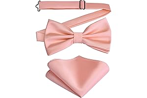 Rose Gold Men's Solid Color Double Fold Pre-Tied Bow Tie and Pocket Square Set