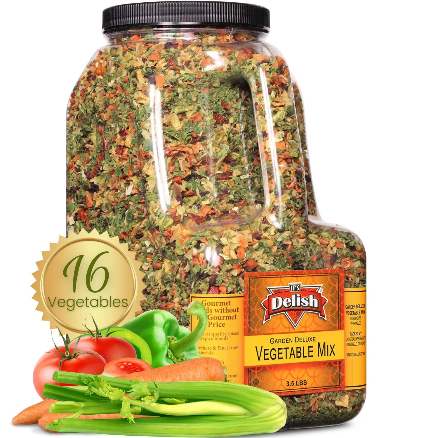 Garden Deluxe Vegetable Soup Mix by It’s Delish, 3.5 LB Gallon Size Jug | 16 Natural Dehydrated Vegetables for Ramen Noodles, Soup Greens with Beets | Freeze Dried Veggie Blend | No MSG, Vegan, Kosher