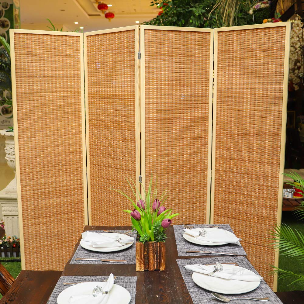 YATAI Bamboo wooden Room Dividers and Folding Privacy Screens 4 Panel